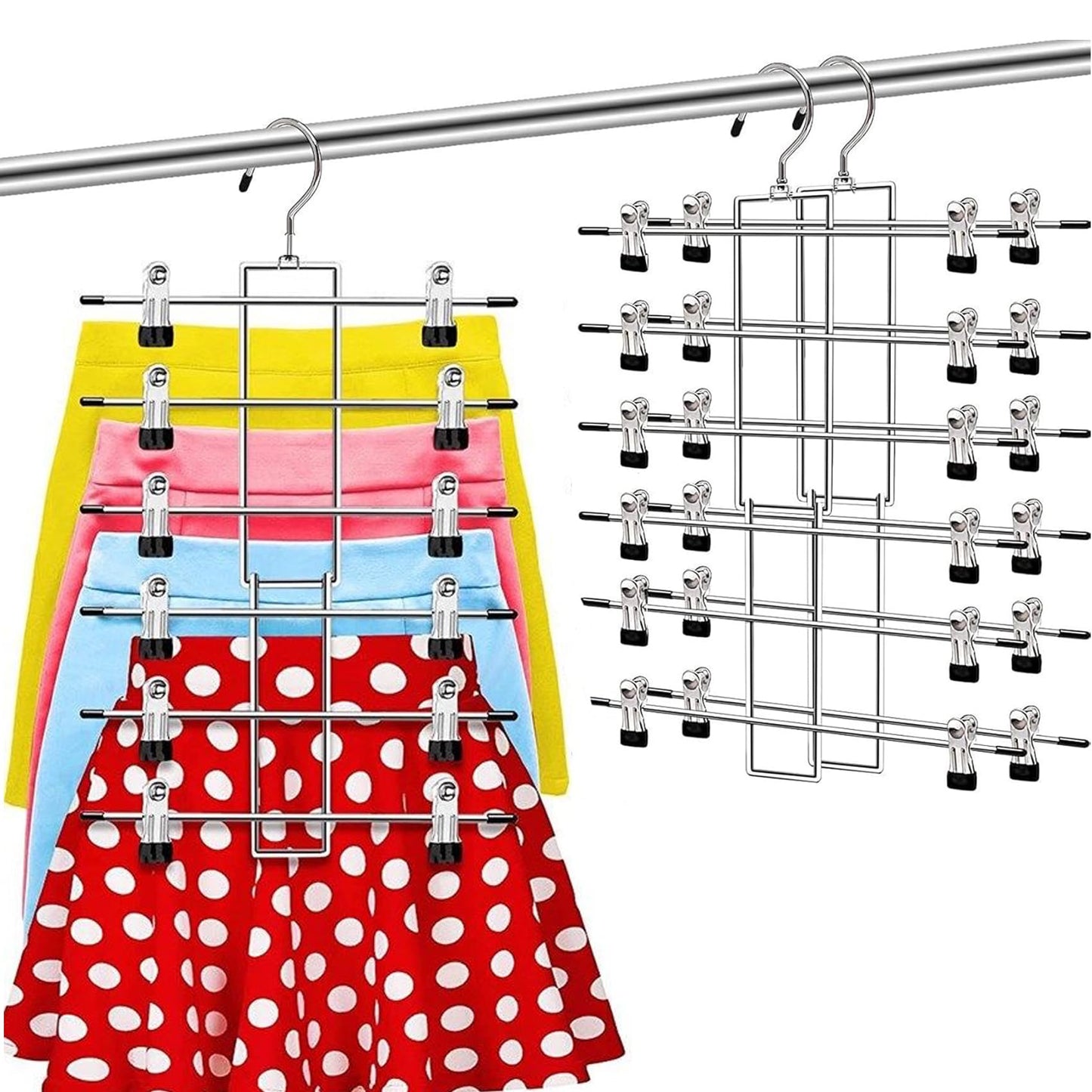 Supmaker Trouser Hangers with Non-Slip Clips,2Pack Space Saving Skirt Hangers,Heavy Duty Closet Organizer-Coat Hangers for Trousers, Shorts, Pants