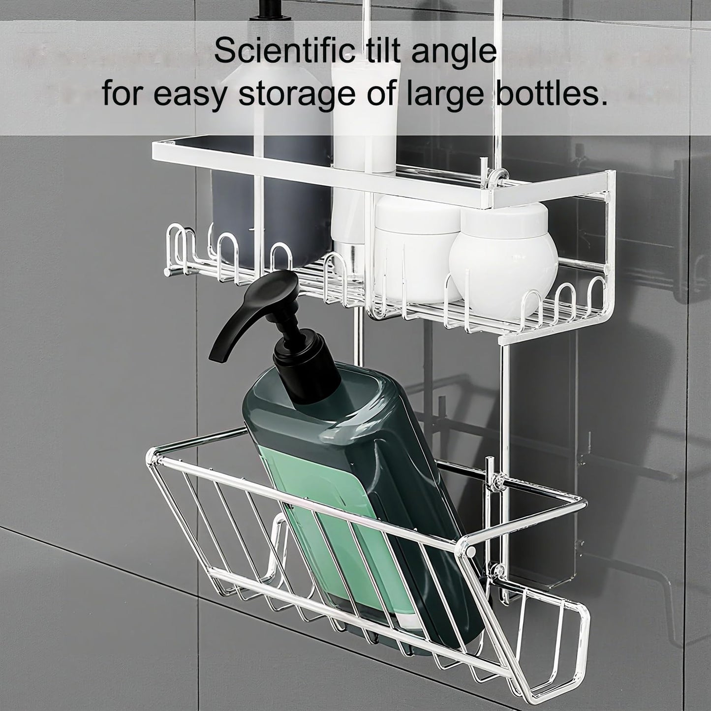 RUIHANDA 2-Tier Shower Caddy, Shower Caddy Hanging No Drilling, Silver