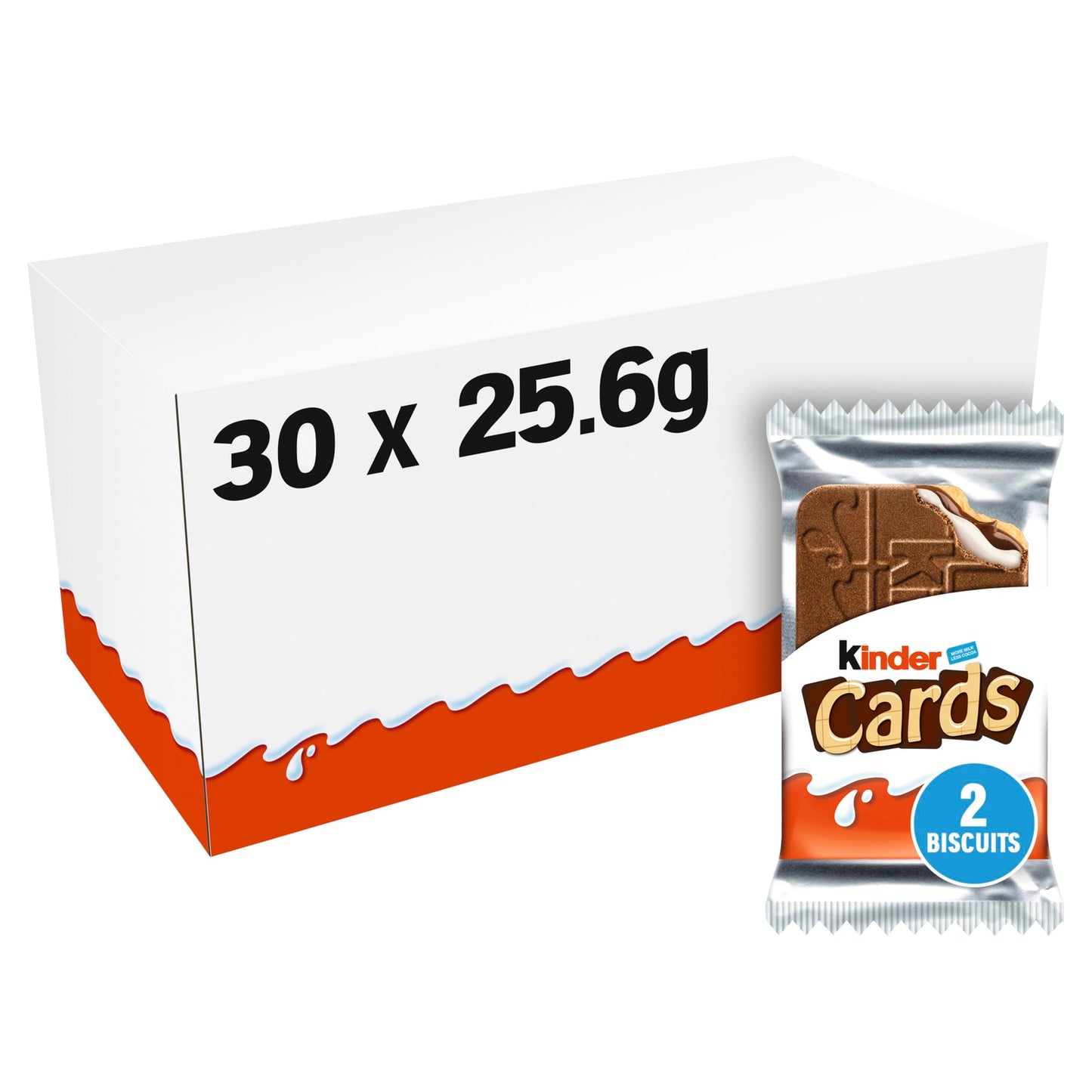 Kinder Cards Wafer Biscuit, Bulk Chocolate Gift Pack, Crispy Wafer with Creamy Milk and Cocoa Filling, Pack of 30 x 25.6g