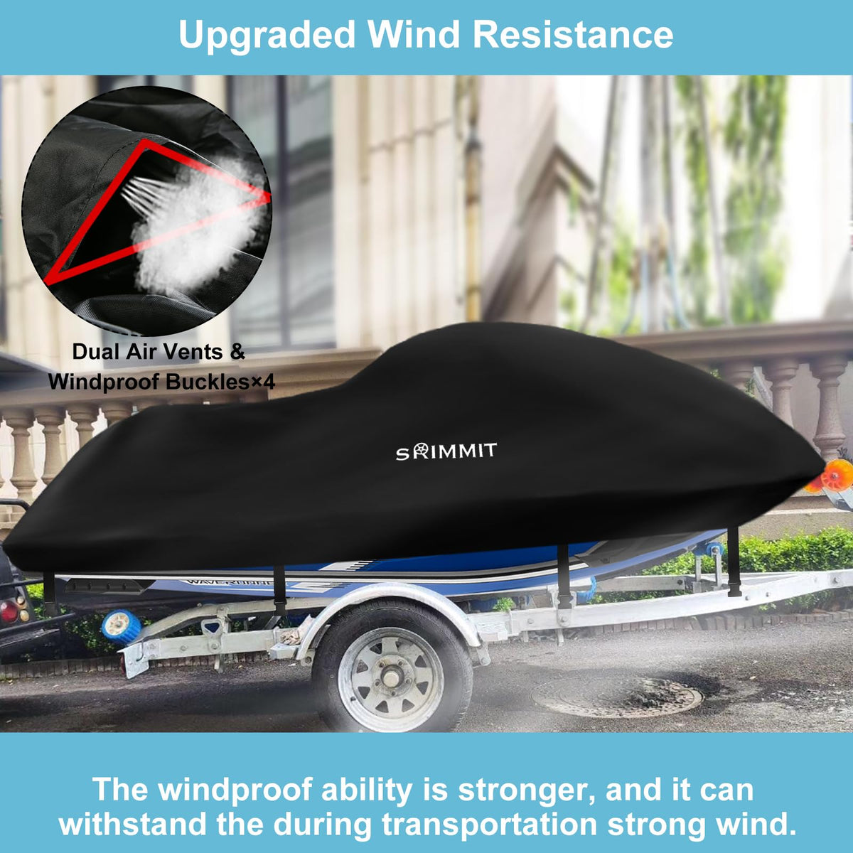 Boat Cover,Trailerable Jet Ski Cover 3 Seats,Heavy Duty 420D Oxford Fabric Motor Boat Cover Waterproof Marine Grade Anti-UV with 2 Air Vents and 4