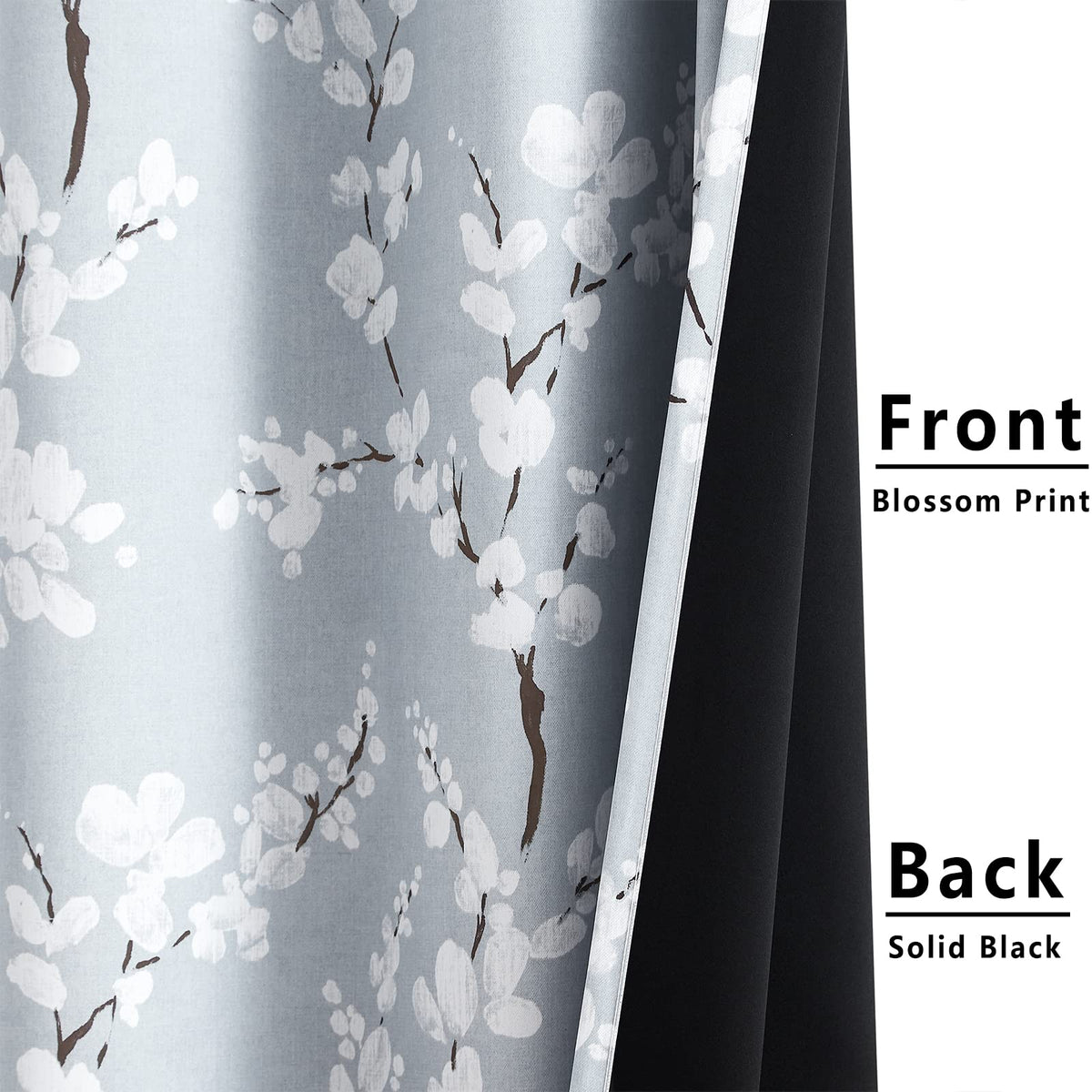 Fmfunctex Grey Floral Blackout Curtains for Bedroom 90 inch Drop Eyelet Curtains for Living Room Nursary Blossom Thermal Insulated Window Curtain