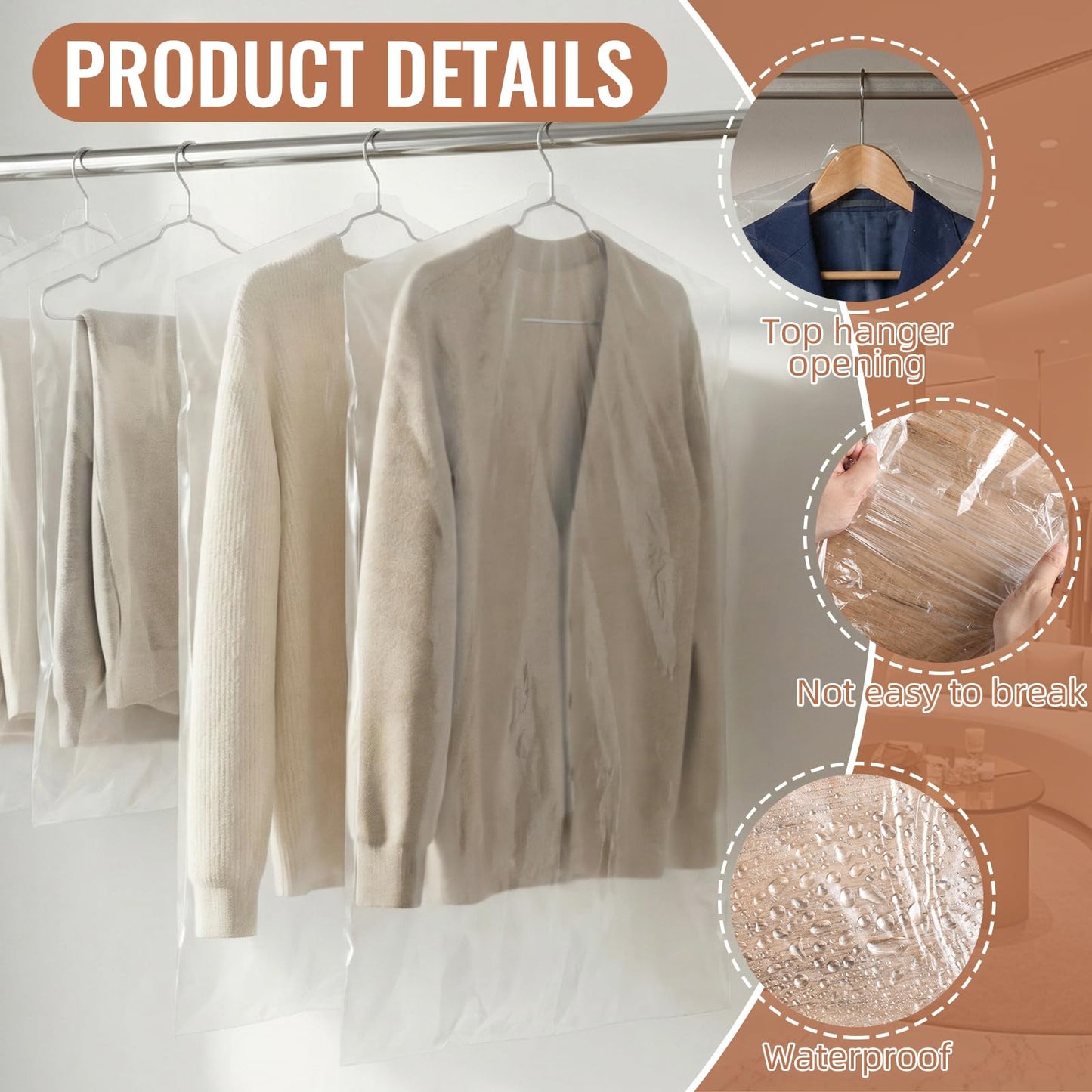 Plastic Clothes Covers 40 Pack, 60 x 90 cm and 60 x 140 cm, Dust Proof