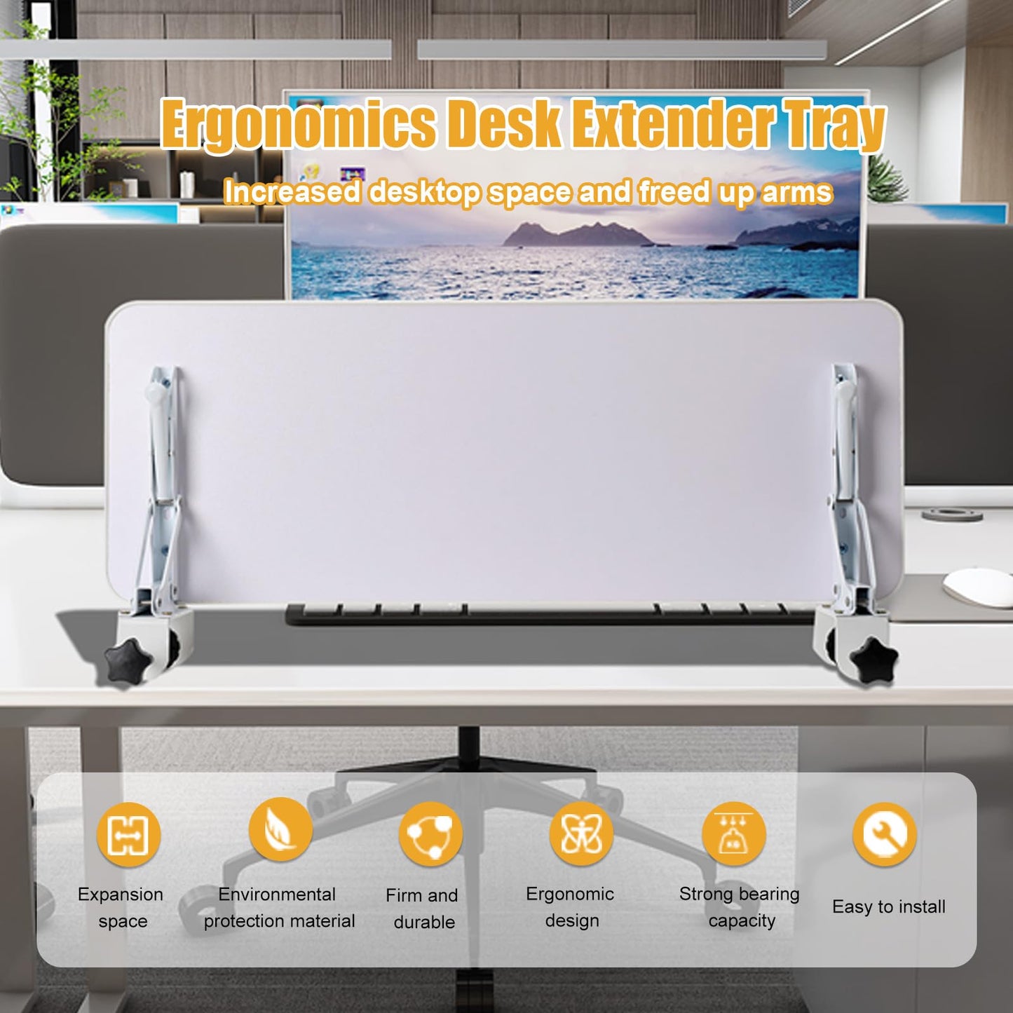 Cozyel Ergonomics Desk Extender Tray, 25.6X 9.8 Punch-Free Clamp on, Foldable Keyboard Drawer Tray