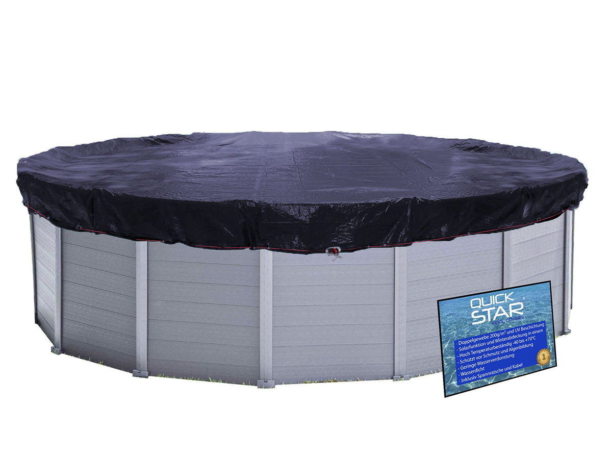 QUICK STAR Solar Swimming Pool Cover Round 200g/m? for Poolsize 366-400 cm Winter Tarpaulin dimension ? 460 cm Black