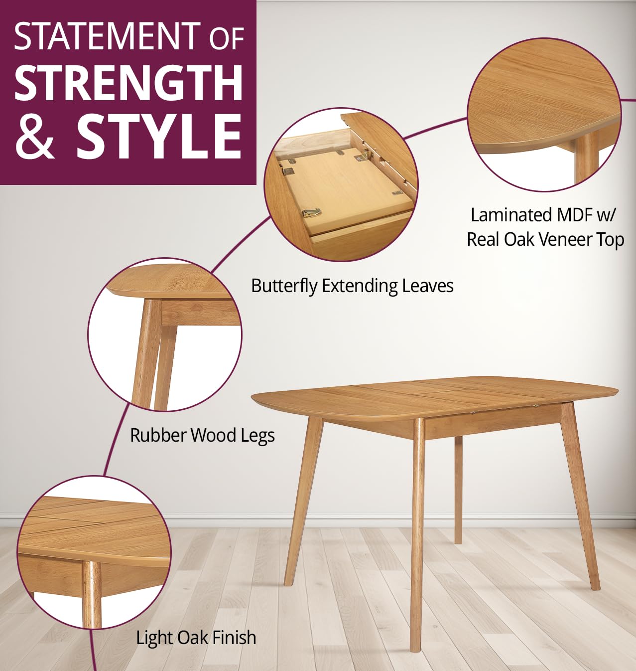 Hallowood Furniture Aston Light Oak Extending Dining Table and Chairs Set 6