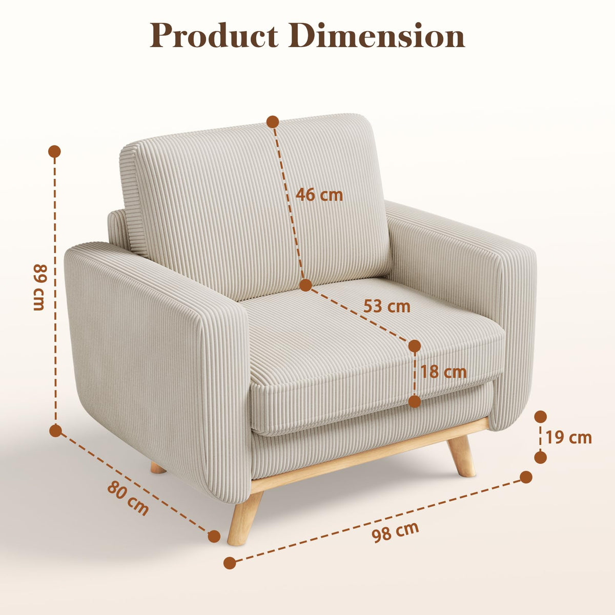 Vesgantti Large Accent Chair Light Grey, Comfy Corduroy Single Sofa Seat with Spring Cushion, Upholstered Armchair with Deep Seat