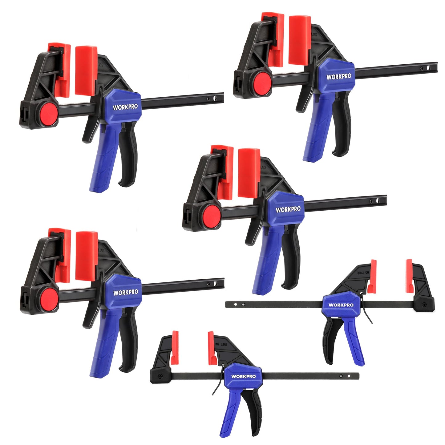 WORKPRO 6PC Clamps for Woodwork, 150 mm Light duty and Mini Bar Clamp Set, Quick-release One-handed Clamp / Spreader, Ideal for Woodworking and DIY