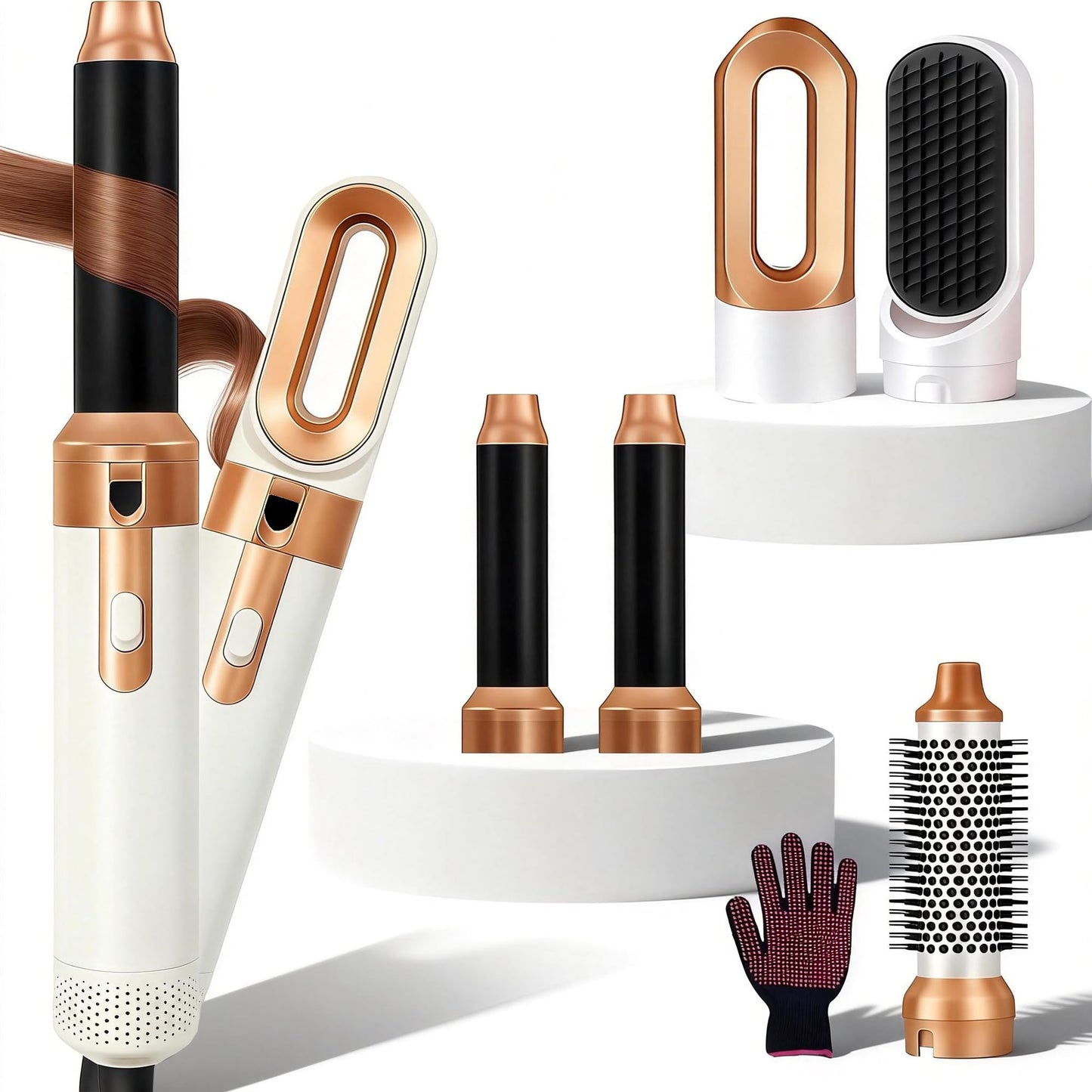 5 in 1 Hair Styler & Air Styler, Hair Dryer Brush, Hot Air Brush, Hair Brush Set with Detachable Curling Wand, Hair Curlers, Straightener Brush for
