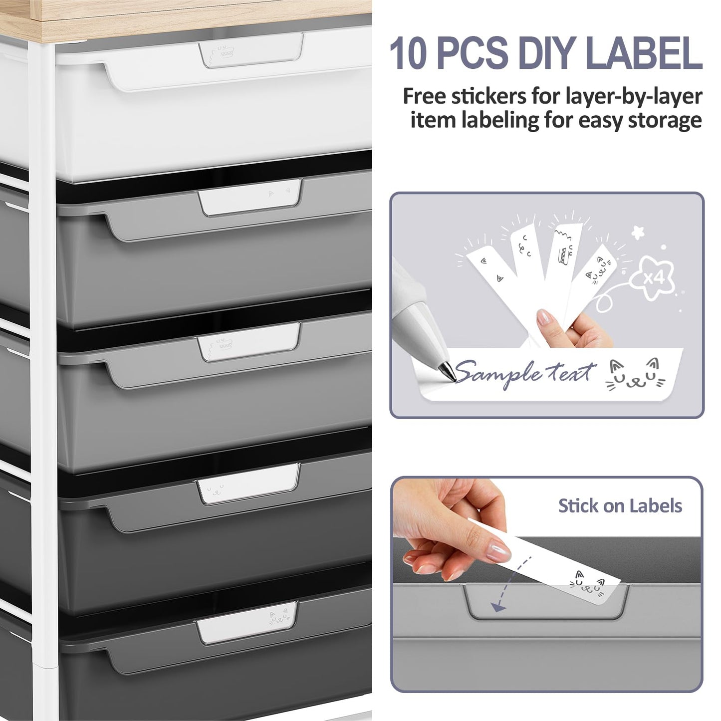 10-Drawer Craft Organizer Trolley Cart, Gray