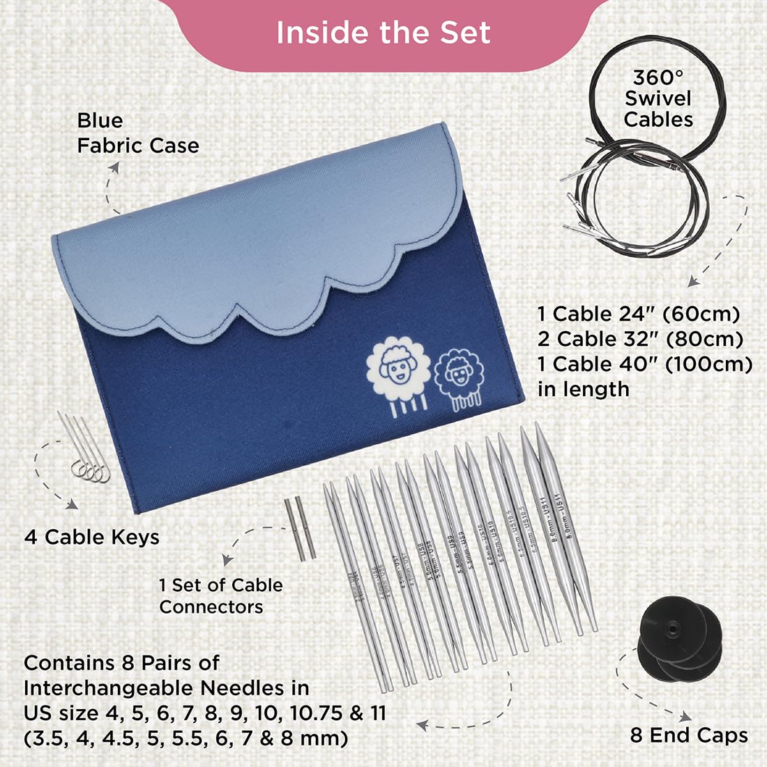 KnitPro Interchangeable Circular Knitting Needle Tips Deluxe Set - Nova Metal (3.50-8.00mm)