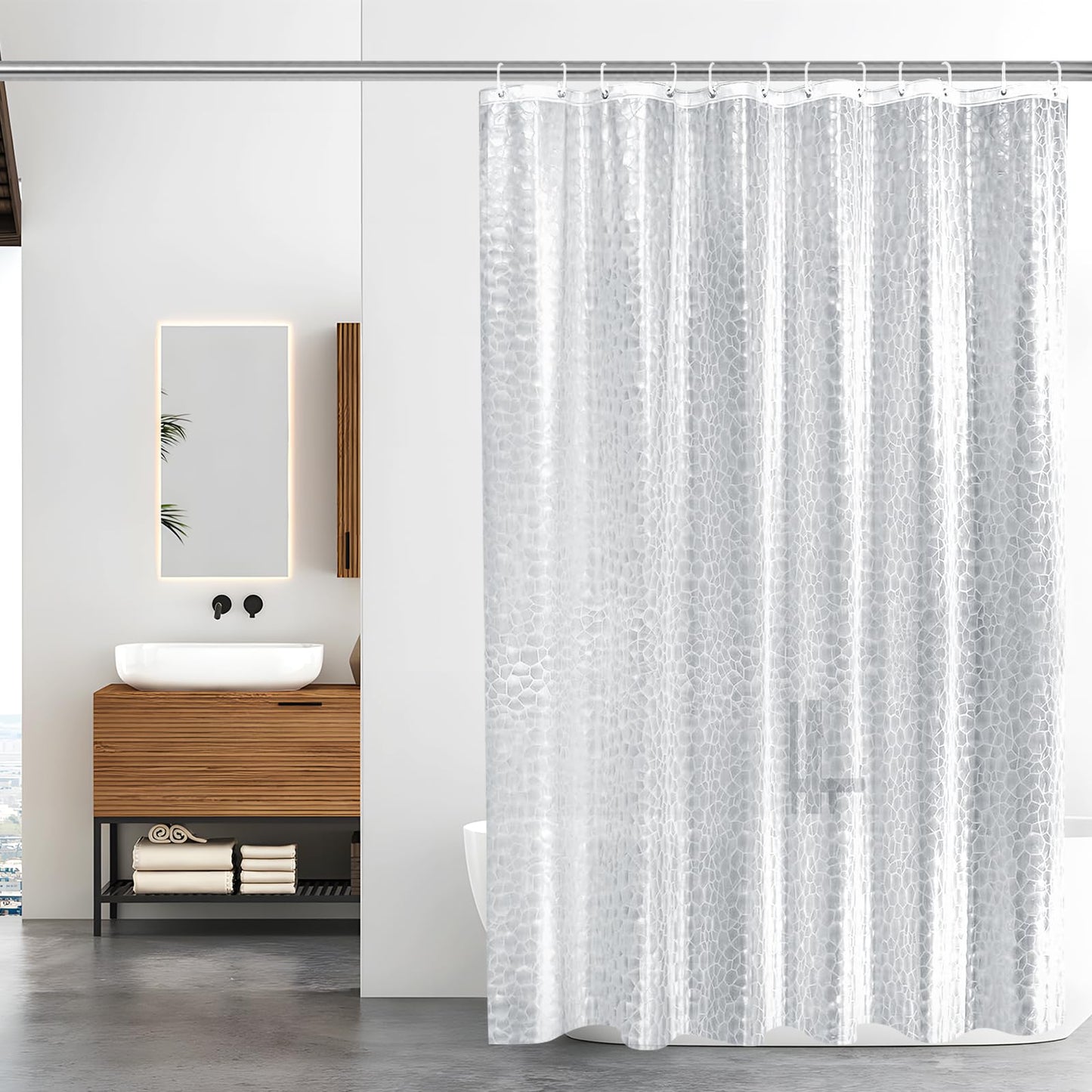 Aeici Shower Curtain White Waterproof Shower Curtain for Bathroom Bath W240 X H200 cm