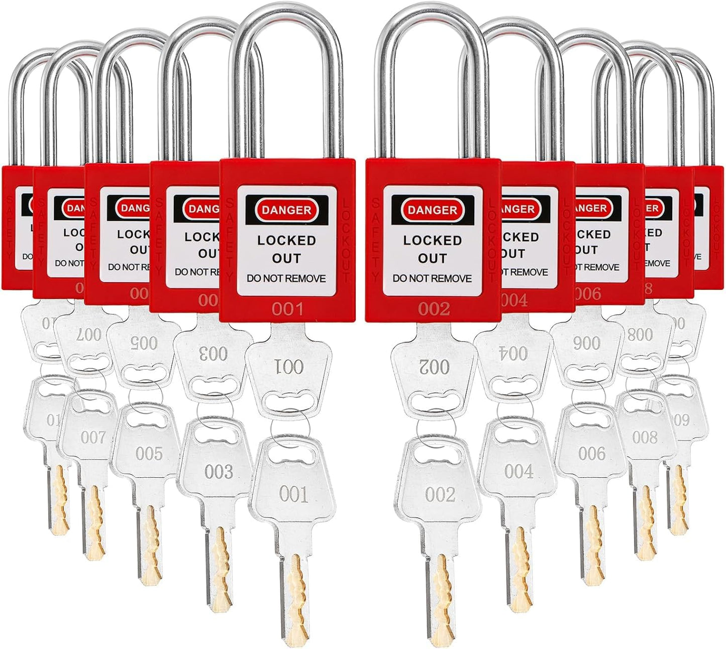 WUWEOT 10 Pack Lockout Tagout Locks, Keyed Different Red Loto Safe Padlocks, OSHA Compliant Safety Locks with Keys for Lock Out Tag Out Stations and