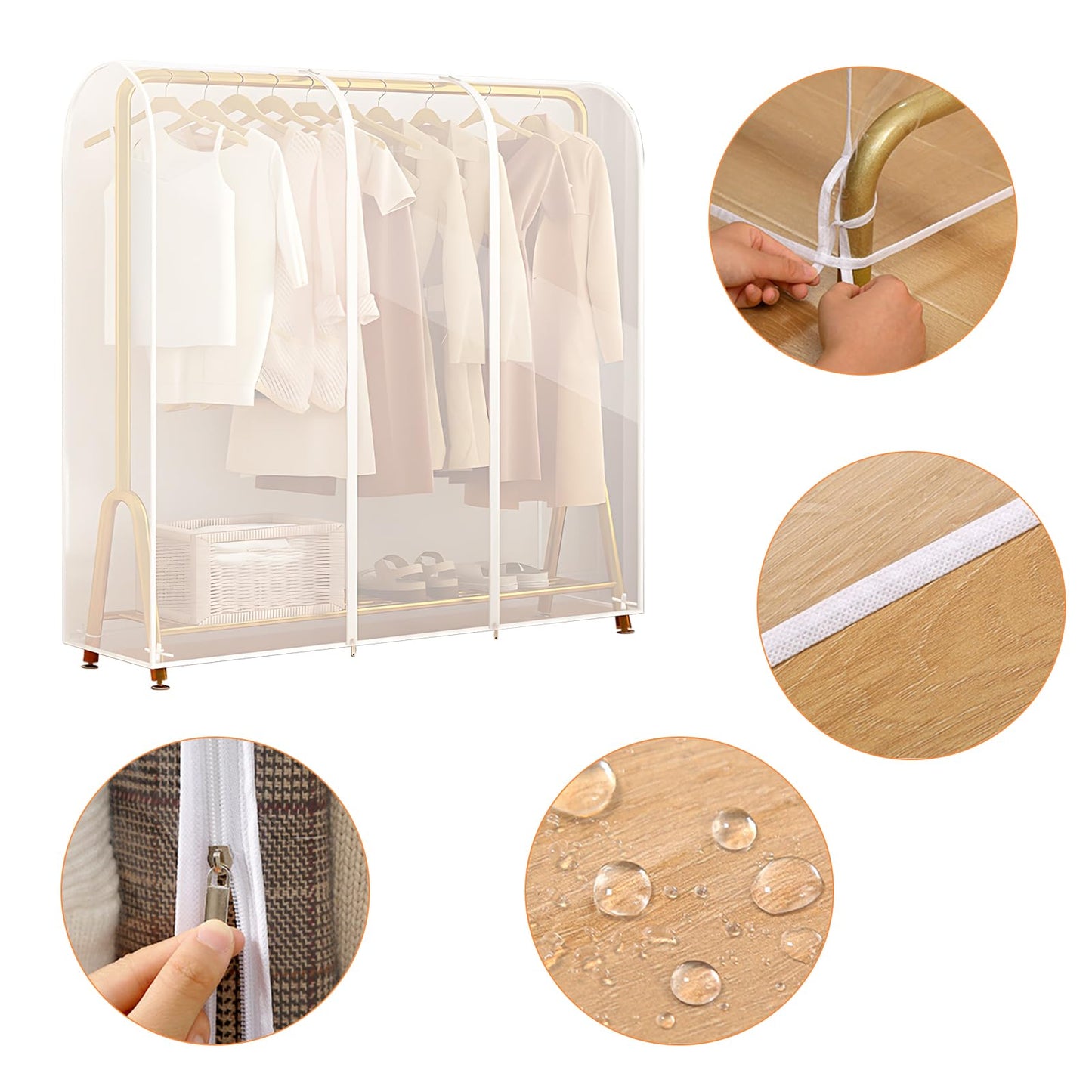 Wisebom Transparent Clothes Rail Cover, Thicken PEVA Clothes Dustproof Clothes Rail Cover Storage Bag with Strong Zipper 120×50×150 cm Clear