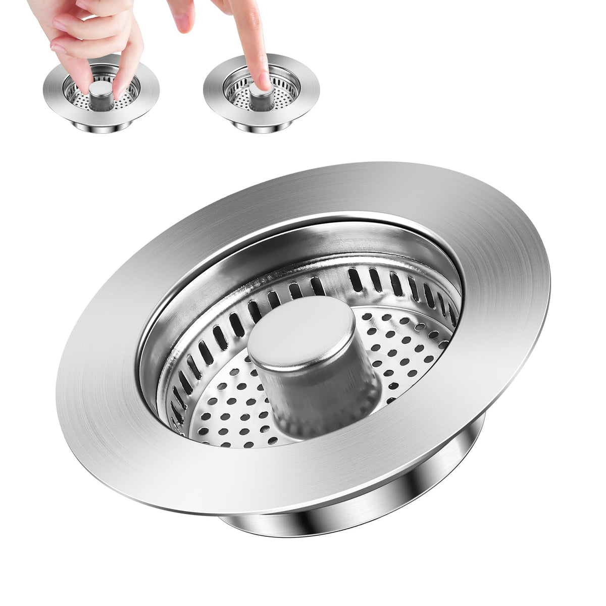 Yooyan 3-in-1 Stainless Steel Pop-Up Drain Plug with Strainer, Kitchen Sink and Sink Plug with Anti-Clogging Basket, Sink Strainer for Sink Bore 75-86