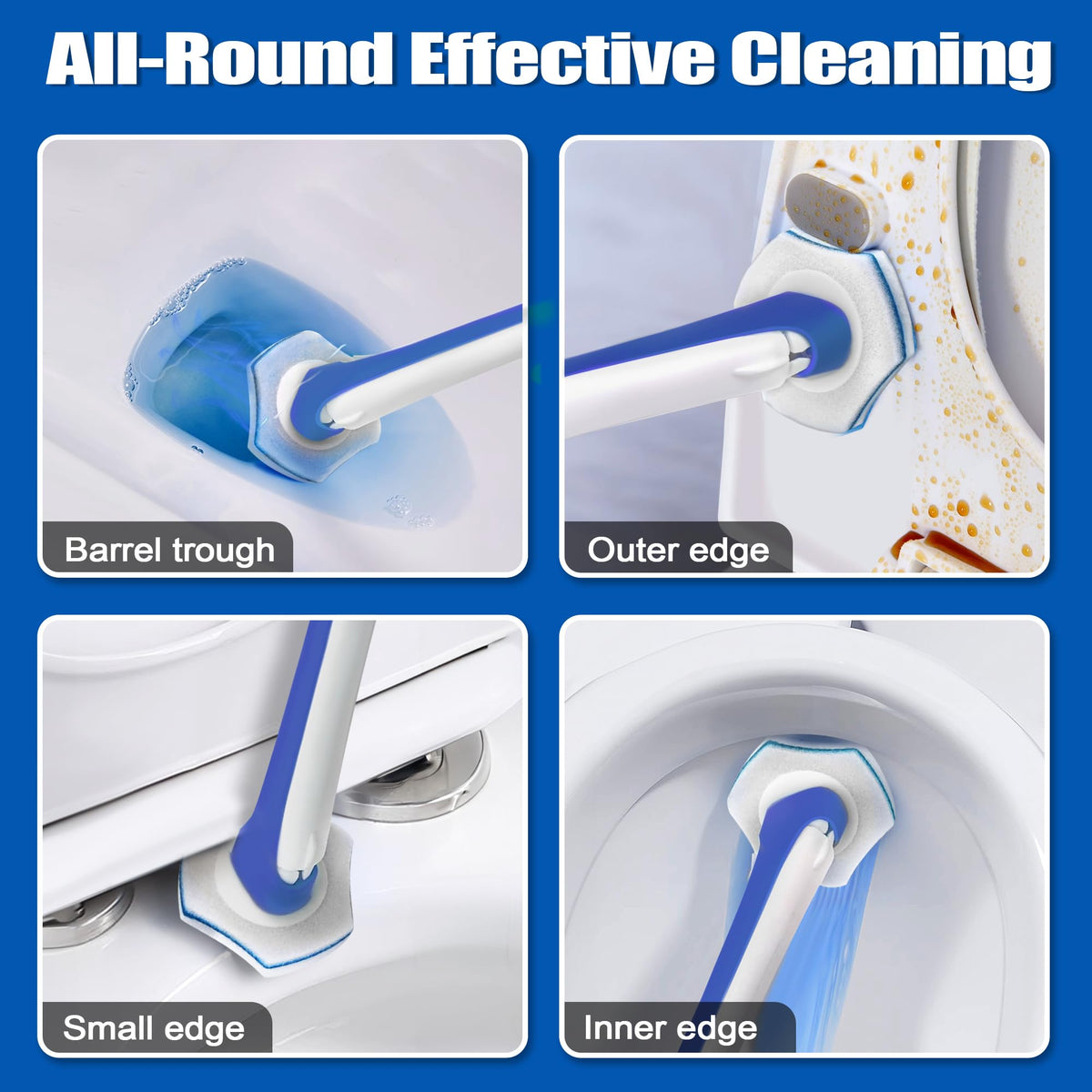 JEHONN Disposable Toilet Brush and Holder Set with 64 Cleaner Refills, Wall Mounted Bathroom Bowl Cleaning Wand System for Bathtub Sink Wash Basin