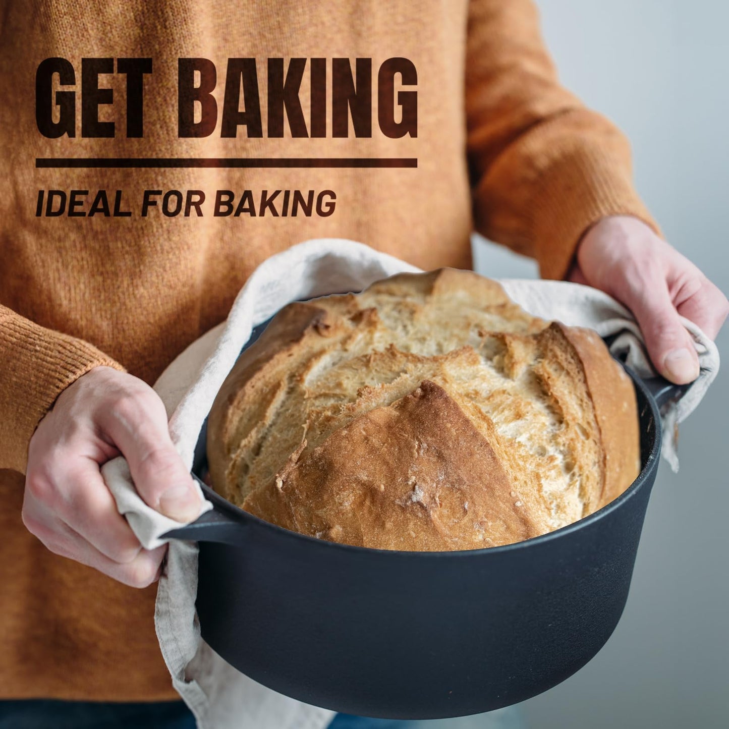Overmont 2 in 1 Cast Iron Dutch Oven with Cookbook Recipe 5 QT Dutch Oven Pot + 1.6 QT Dual Function Skillet Lid Pre Seasoned with Handle Covers for