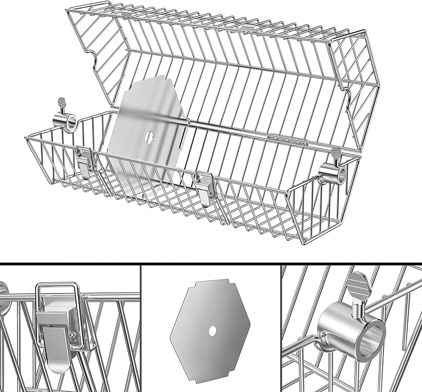 onlyfire BRK-6041 Stainless Steel Round Tumble Rotisserie Spit Rod Basket Fits for Any Gas Grill, 39x17x15.5cm