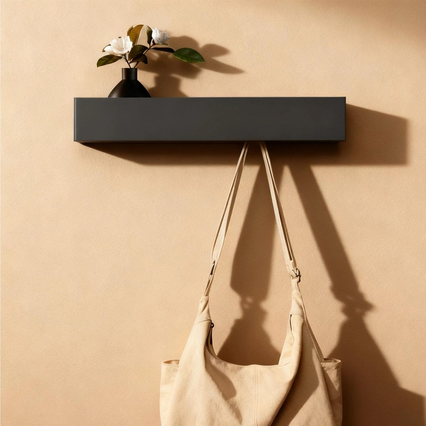 WJUAN Wall Mounted Coat Rack with Shelf & Concealed Hooks | 5 Modern Coat Hooks for Hallway, Bedroom | Space Saving Wood & Metal Wall Storage