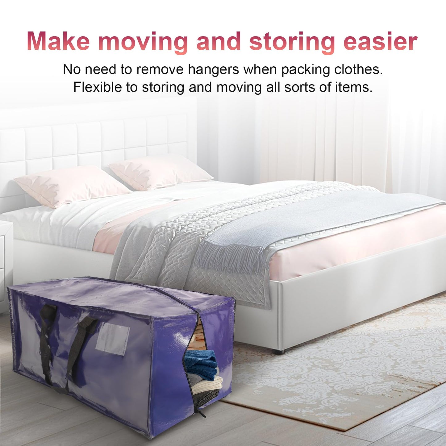 Moving Bags, ZIZINET Moving Bags Extra Large Strong,90L Big Bags with Backpack Straps,Handles, Zippers and Tag Pocket, for Moving,Travelling,Camping,