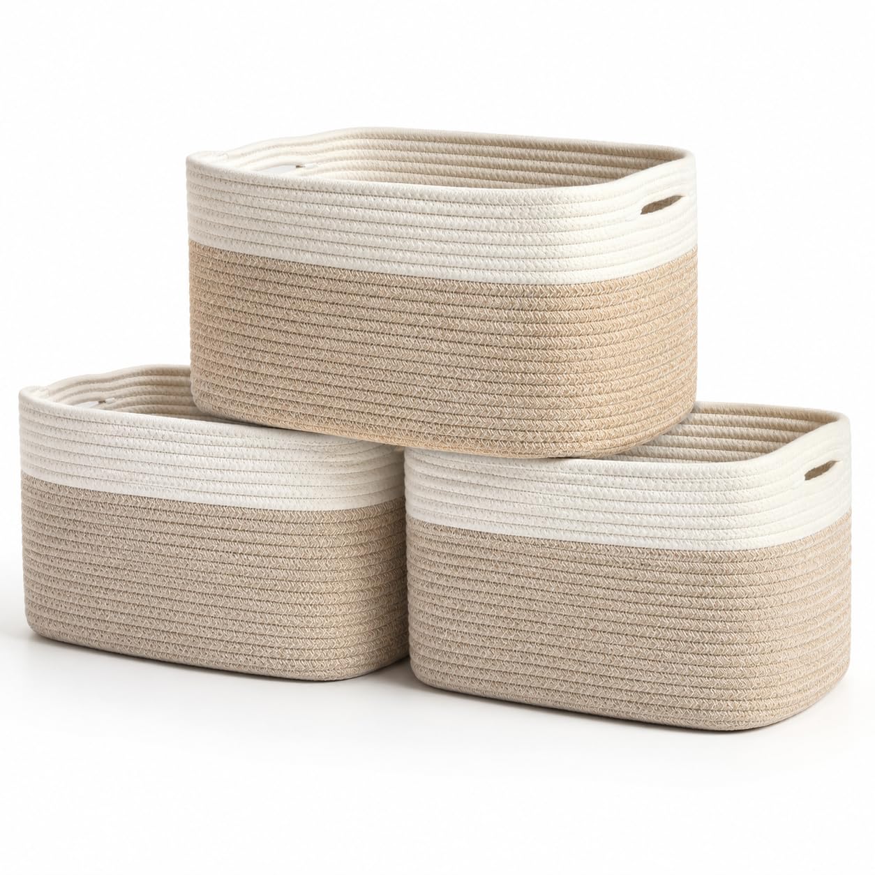 OrganiHaus 3-Pack White Storage Baskets for Shelves, Cotton Rope Basket for Towel Storage, Bathroom Baskets & Bins