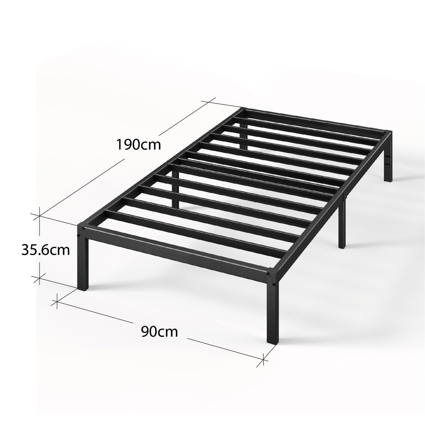 Zinus Elias Single Bed frame - Bed 90 x 190 cm - 36cm Height - Metal Bed frame with underbed storage and steel slat support - Black