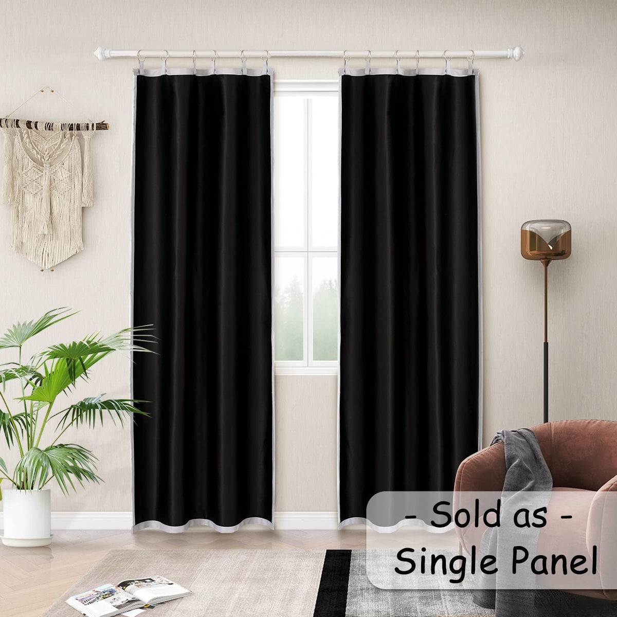 Melodieux Blackout Thermal Lining for Curtains - Blackout Liners for Eyelet Curtains, 3 Pass Linings for Bedroom Draps (Black, 66x54)