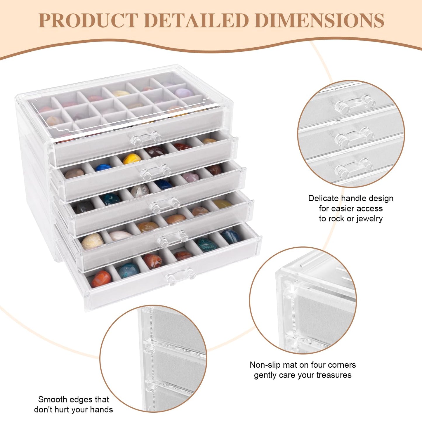 YUEONEWIN Rock Display Boxes for Collectables,90 Grid Rock Collection Display Case