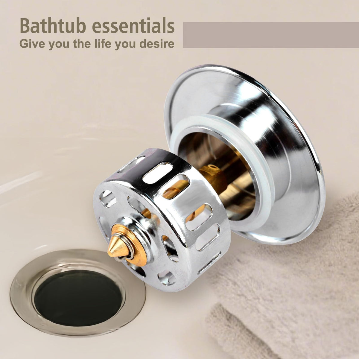 Universal Bathtub Stopper and Tub Drain Hair Catcher, Pop-Up Plug, Chrome Zinc Alloy Anti-Clogging Bathroom Kitchen Sink Drain Stopper with Silicone