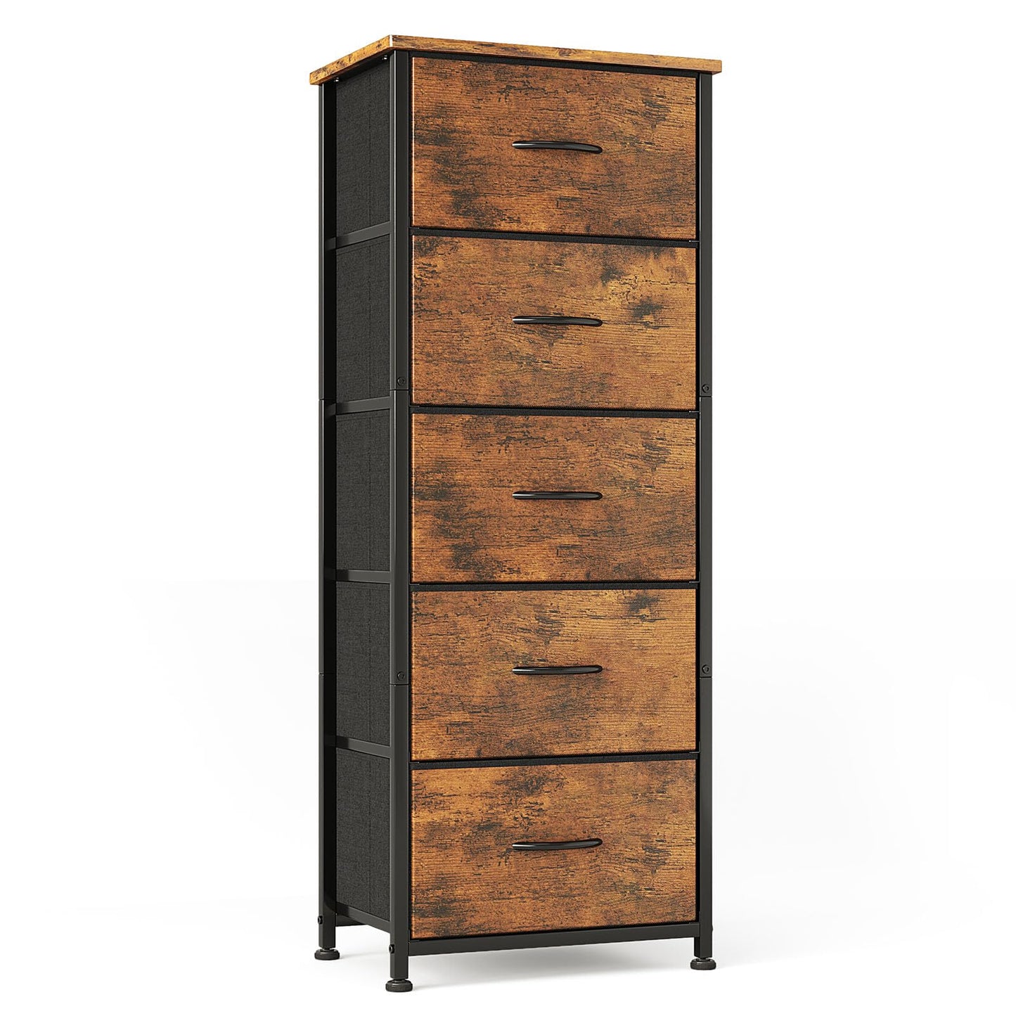 CAIYUN Chest of Drawers for Bedroom with 5 Drawers, Fabric Storage Drawer, Tall Brown Hallway Storage Unit