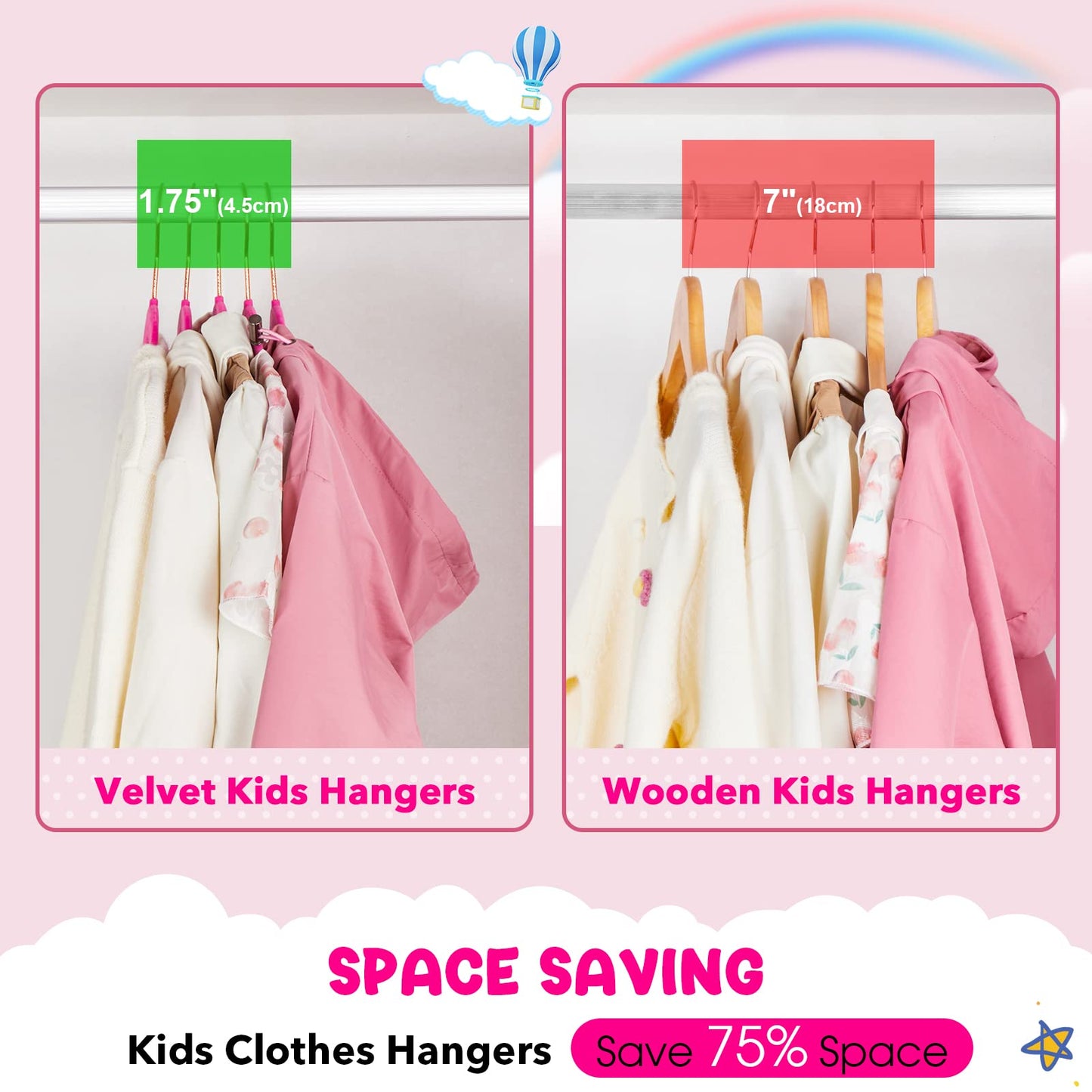 HOUSE DAY Velvet Kids Hangers 60 Pack, Premium Childrens Hangers for Closet, Ultra Thin Cute Clothes Hanger