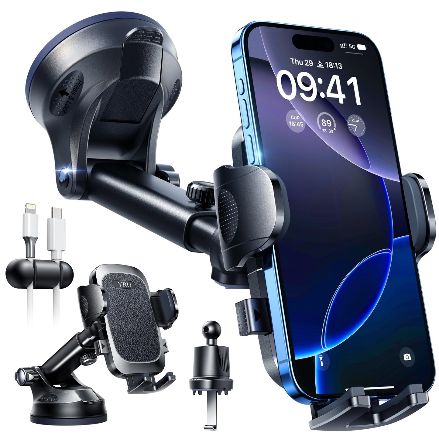 YRU [True Military-Grade & 360? Rotatable Suction 2026 Ultimate Car Phone Holder Mount?90+LBS Safest Strongest & Patent Certs? Dashboard Windscreen
