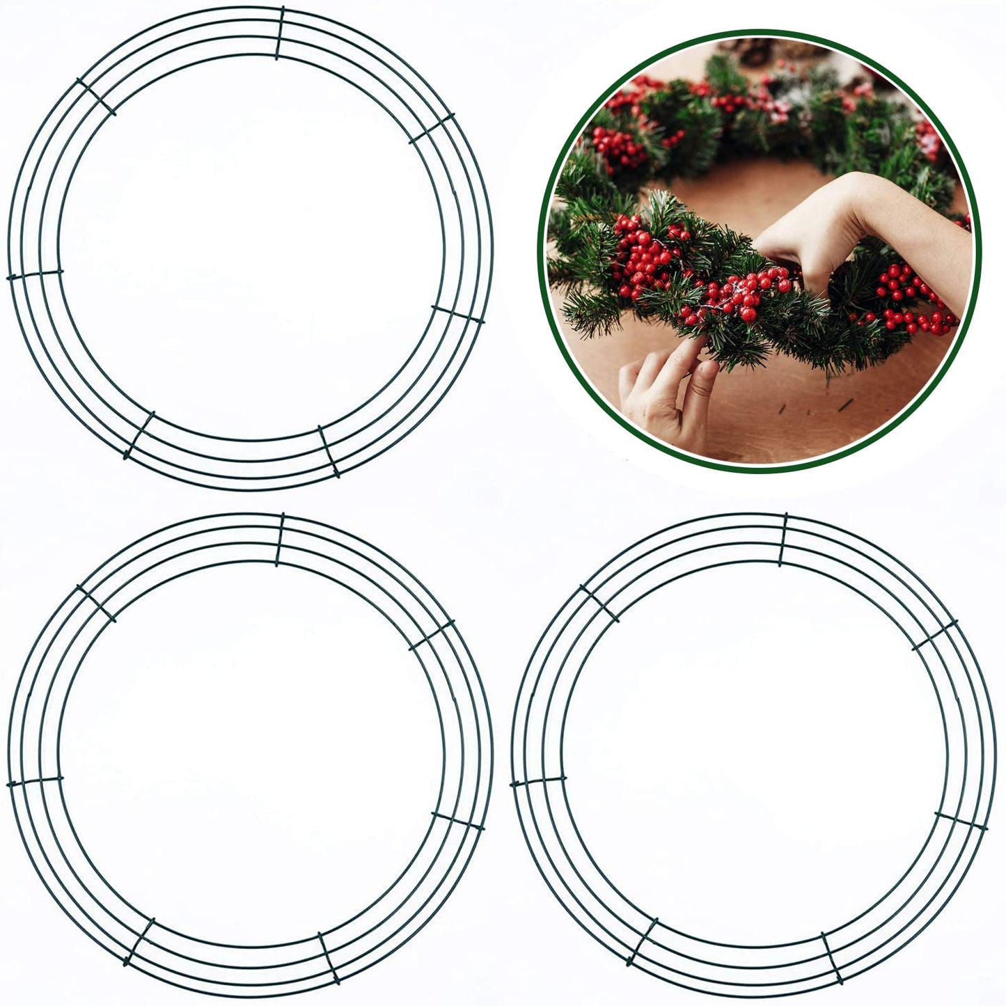 3 Pack Metal Wreath Rings 16 Inch Wire Rings Florist Wreath Rings,Large Green Round Wire Wreath Frame for Christmas Wreath Making Rings