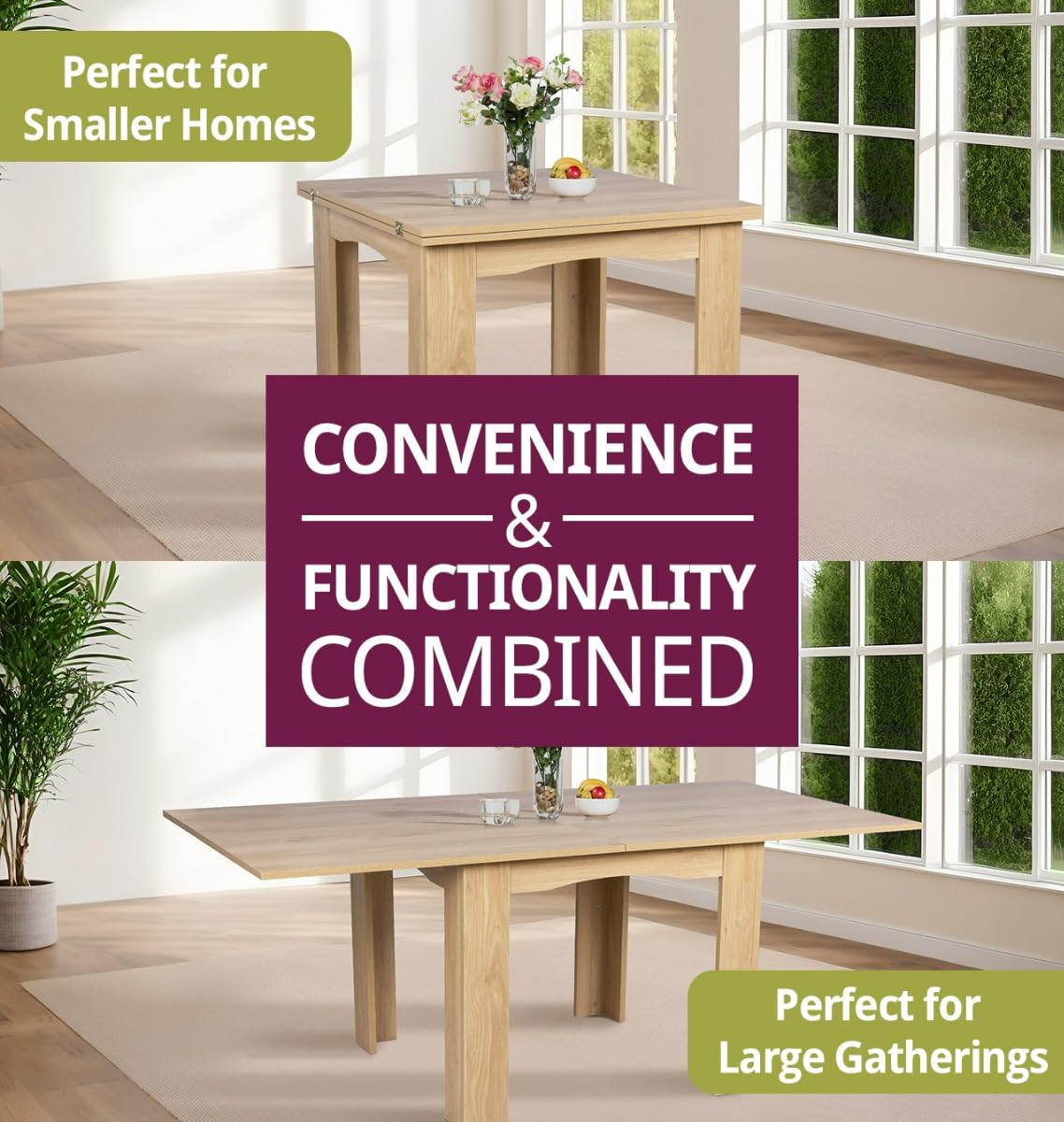 Hallowood Furniture Newquay Oak Effect Extending Flip Top Table, 80-160cm