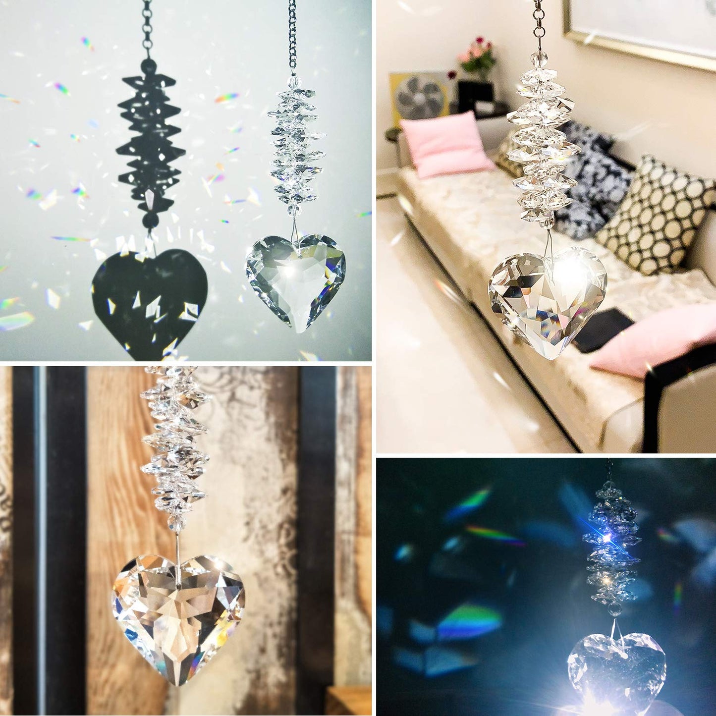 Shario 45mm Clear Glass Heart Crystal Ball Prism Pendant, Suncatcher for Windows, Outdoor Garden Hanging D?cor, Gifts for Women, Mom and Children