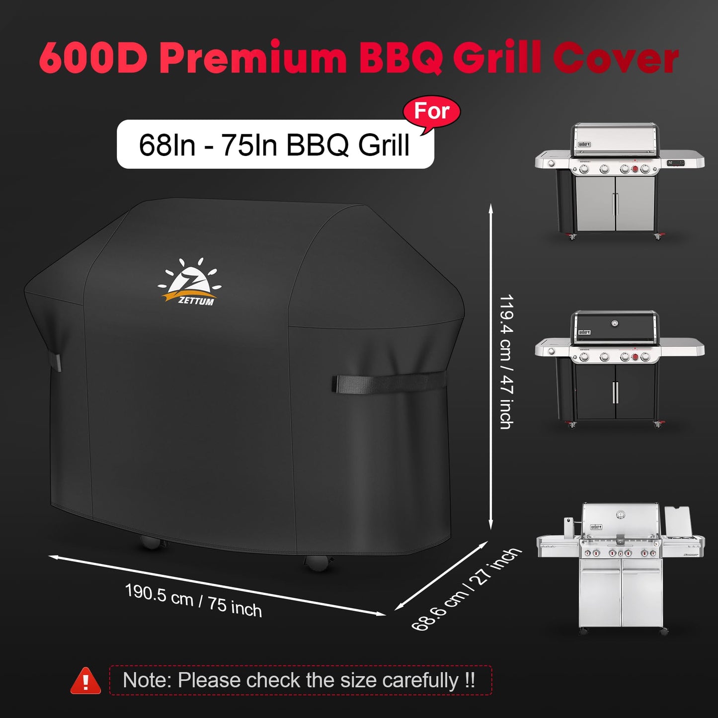 Zettum BBQ Covers 190 CM - 7109 Large Grill Barbecue Cover for Weber Summit 600 series Grill Heavy Duty & Waterproof, PU Coating Cover for Monument,