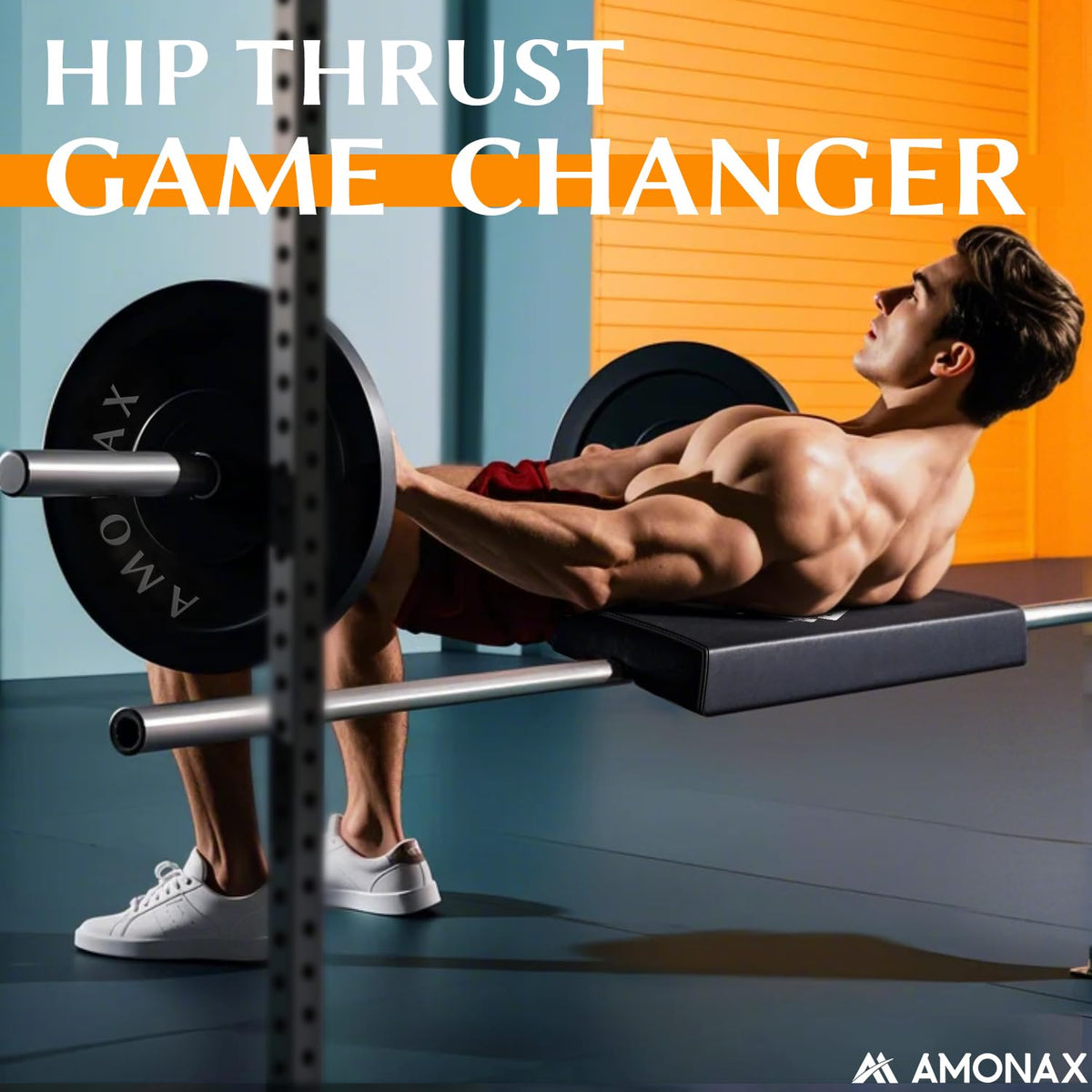 Amonax Hip Thrust Bench Back Pad, Extra Thick Foam Padding for Barbell Back Support, Home Gym Equipment Attachment for Hip Thrust, Protective Cushion