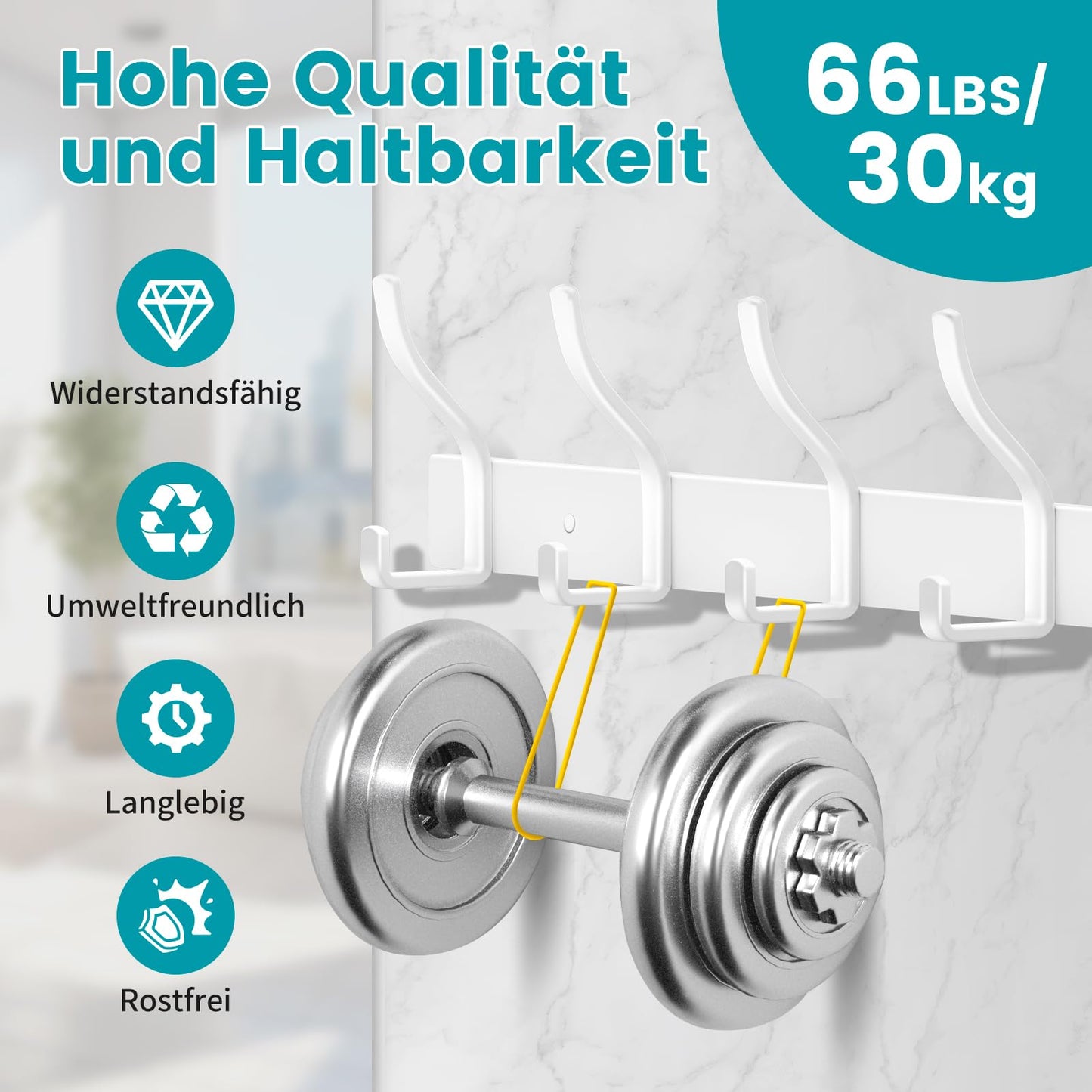 MEIJO Coat Hooks Wall Mounted Stainless Steel, White Coat Rack Wall Mounted with 8 Hooks Heavy Duty Coat Hooks for Door, Bathroom, Bedroom, Kitchen