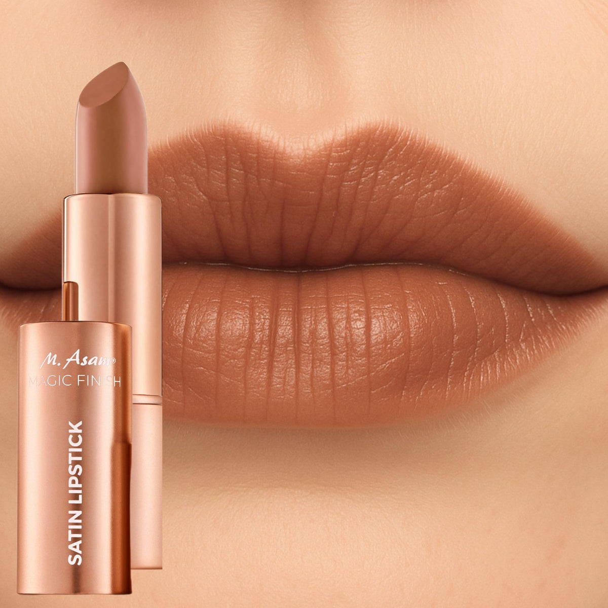M. Asam MAGIC FINISH Satin Lipstick, Hazelnut-Heaven (4 g) ? with hyaluronic acid in nude shade, 4-in-1: Volume peptide, care, moisture & long-lasting