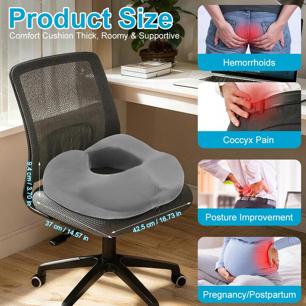 AOOSU Donut Cushion, Memory Foam Seat Cushions with Center Hole & U-Shaped Design, Cushion Support for Long Sitting