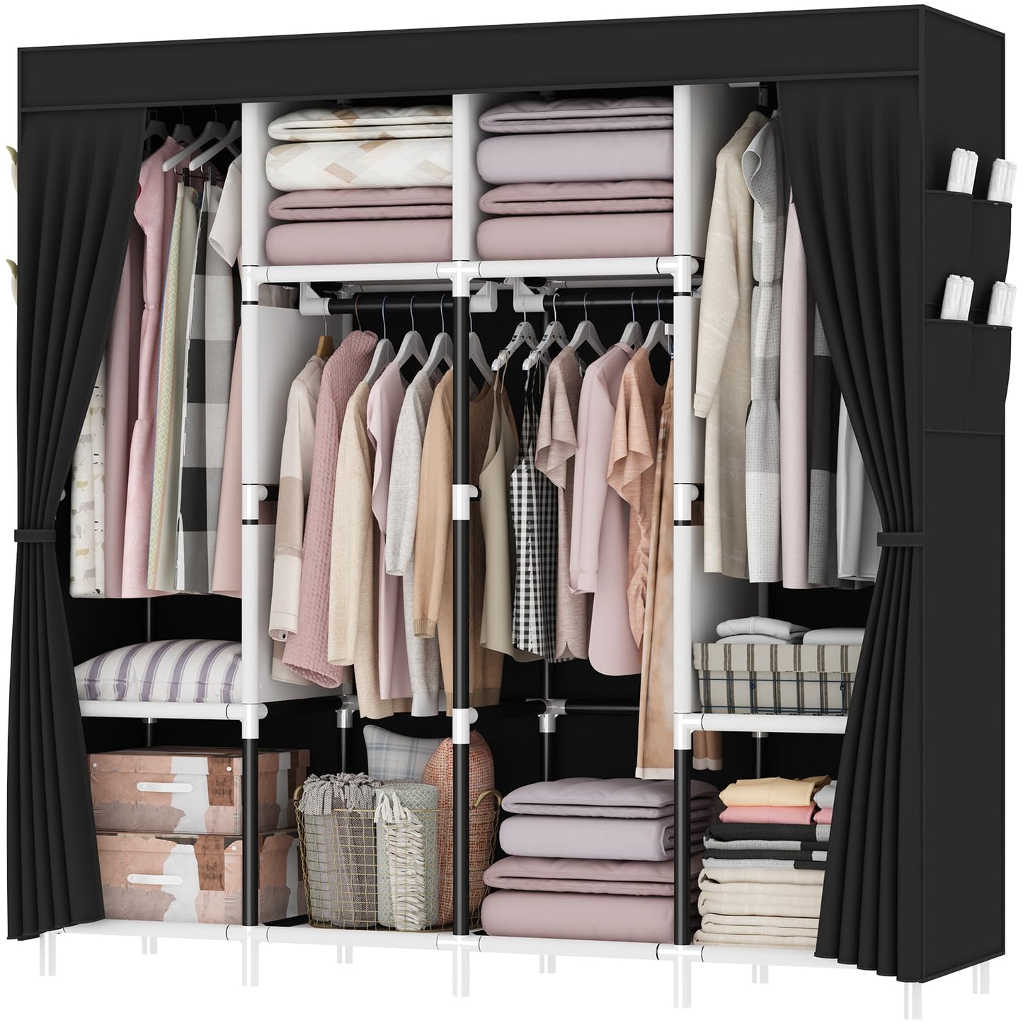 OPPAIYA Extra Large Canvas Wardrobe, Heavy Duty Triple Fabric Wardrobes for Bedroom,165 x 165 x 45 cm, 4 Hanging Rails, 4 Compartments