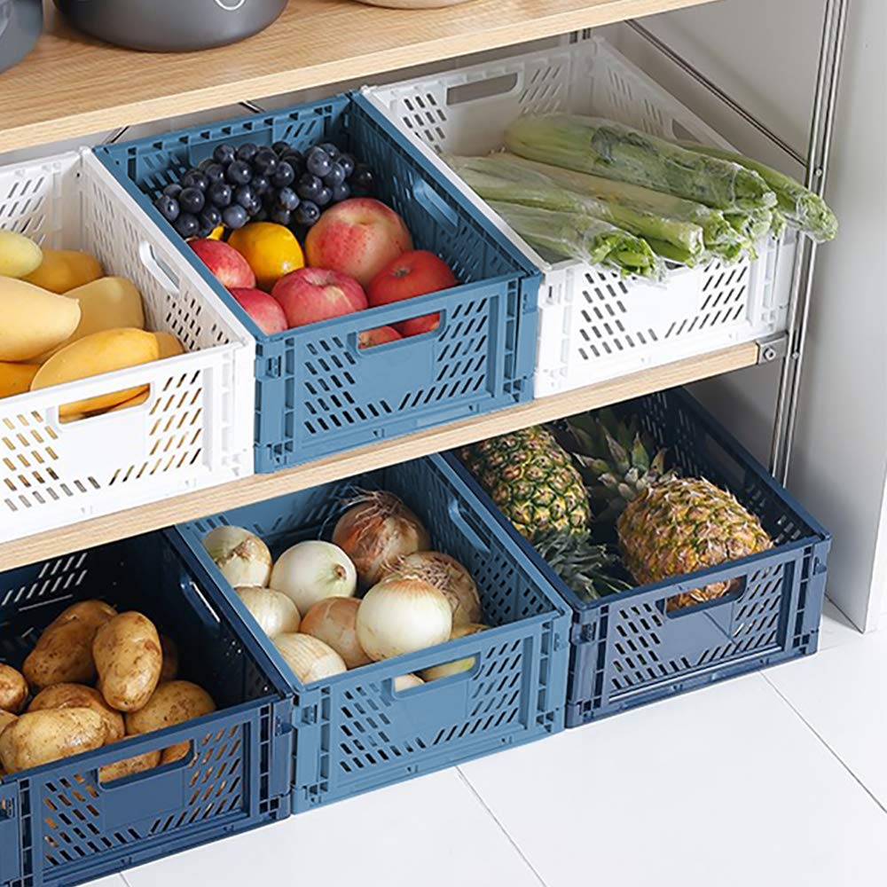 Set of 4 Plastic Foldable Storage Crate Basket Bins Organiser Box for Food Fruit Vegetables Snacks Bottles Toys Toiletries