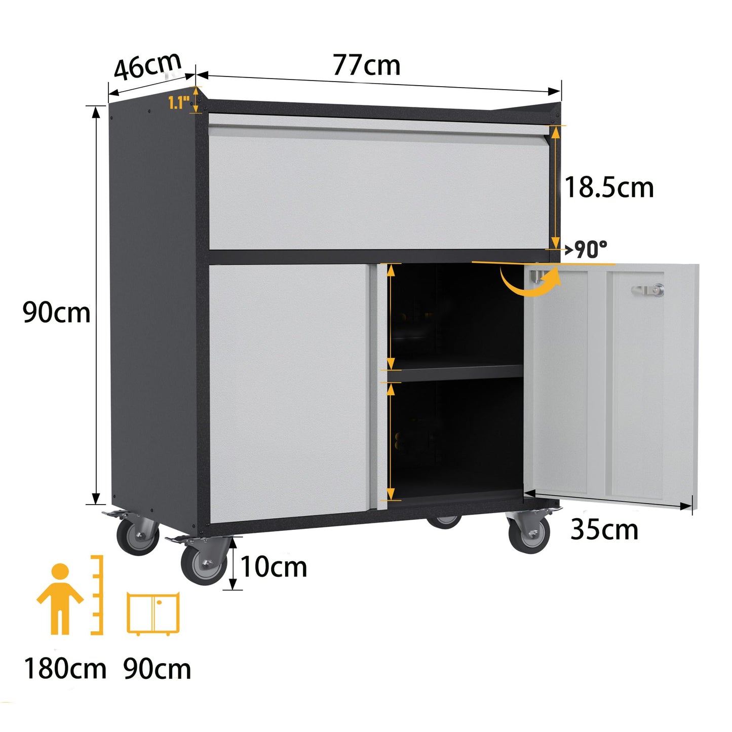 SUPEER Metal Garage Cabinet with Wheels and 2 Doors &1 Drawer