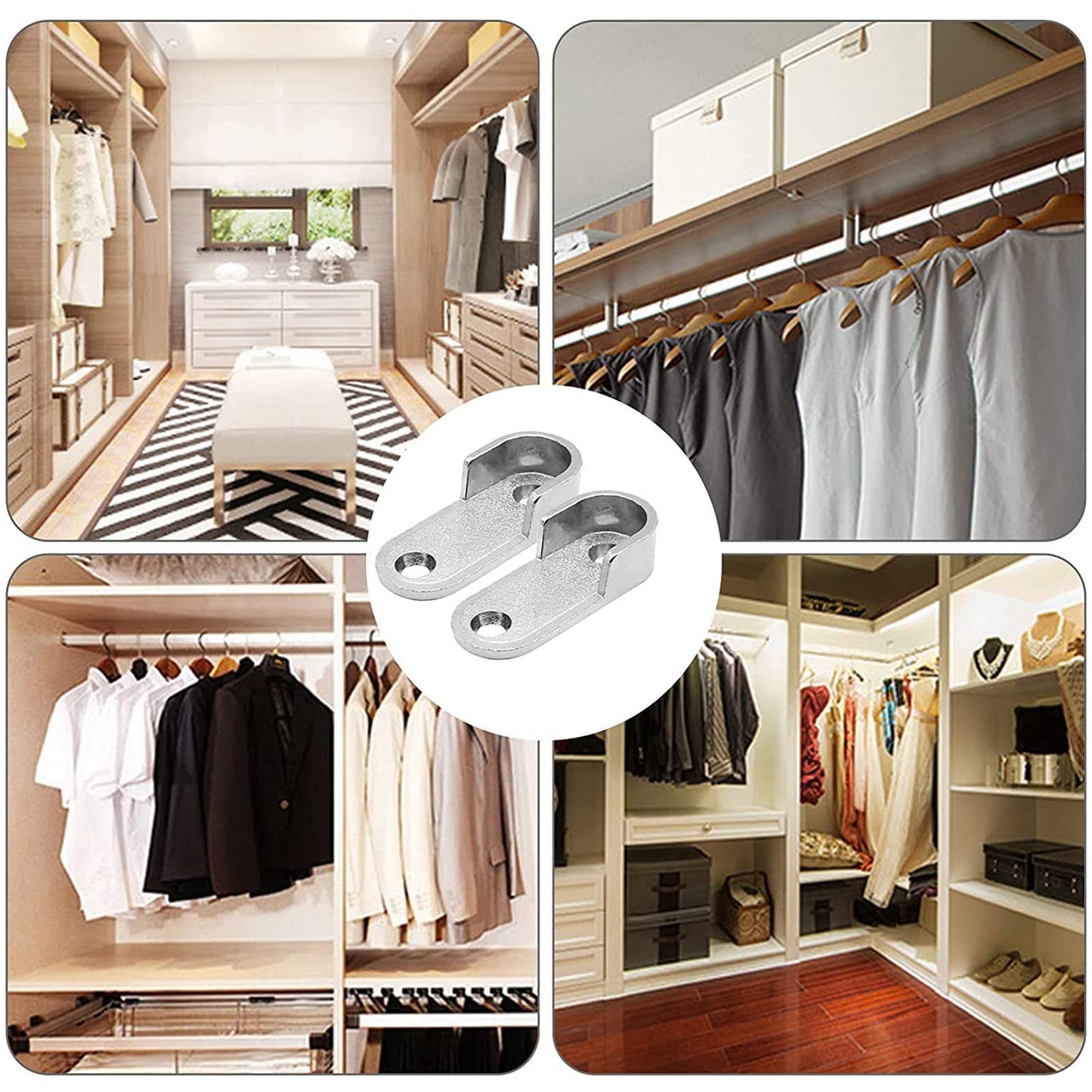 TA-VIGOR Oval Closet Rod End Supports Dia 16mm, Zinc Alloy 4Pcs Wardrobe Hanging Rail Rod Fittings Wardrobe Flange Bracket Holder