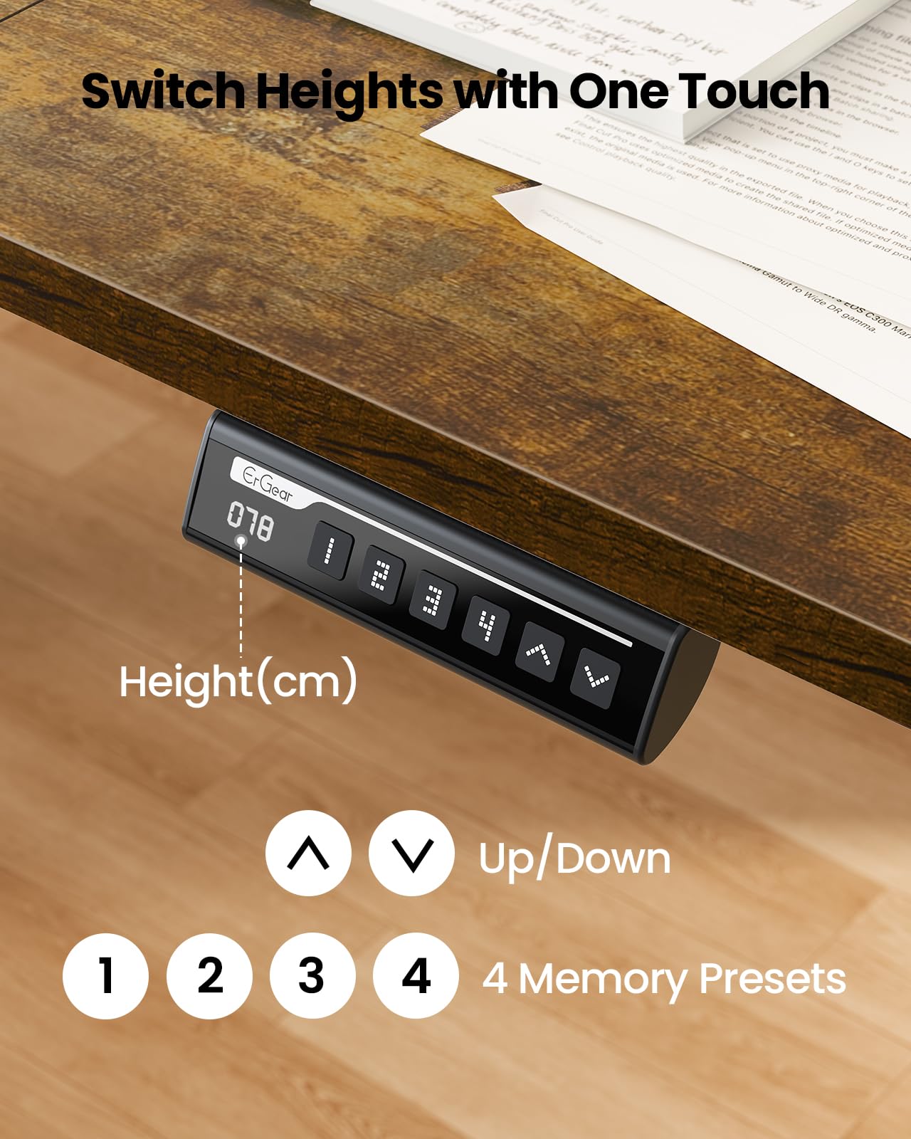 ErGear Electric Standing Desk 120 x 60cm 4 Memory with Splice Board