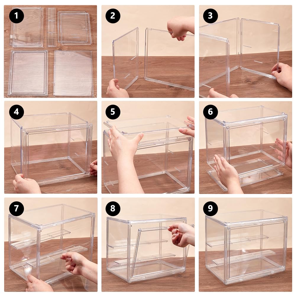 NBEADS 2-Tier Clear Display Case Acrylic Box, Whole Scene Riser Display Stands with Door Plastic Countertop Figure Stand Shelves for Collectible