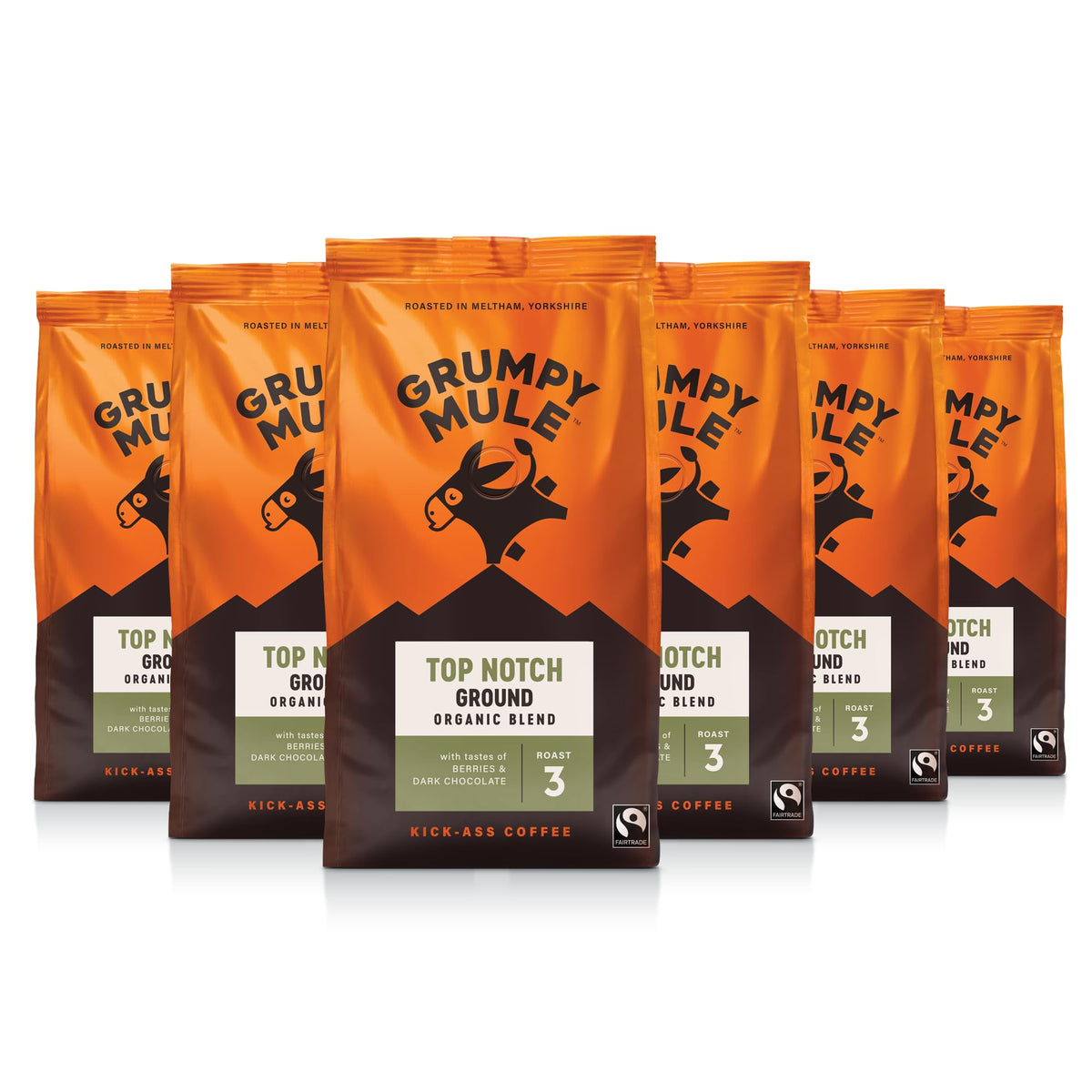 Grumpy Mule Top Notch Organic Blend Ground Coffee with notes of Berries and Dark Chocolate 200g (Pack of 6 - Total 1.2kg)