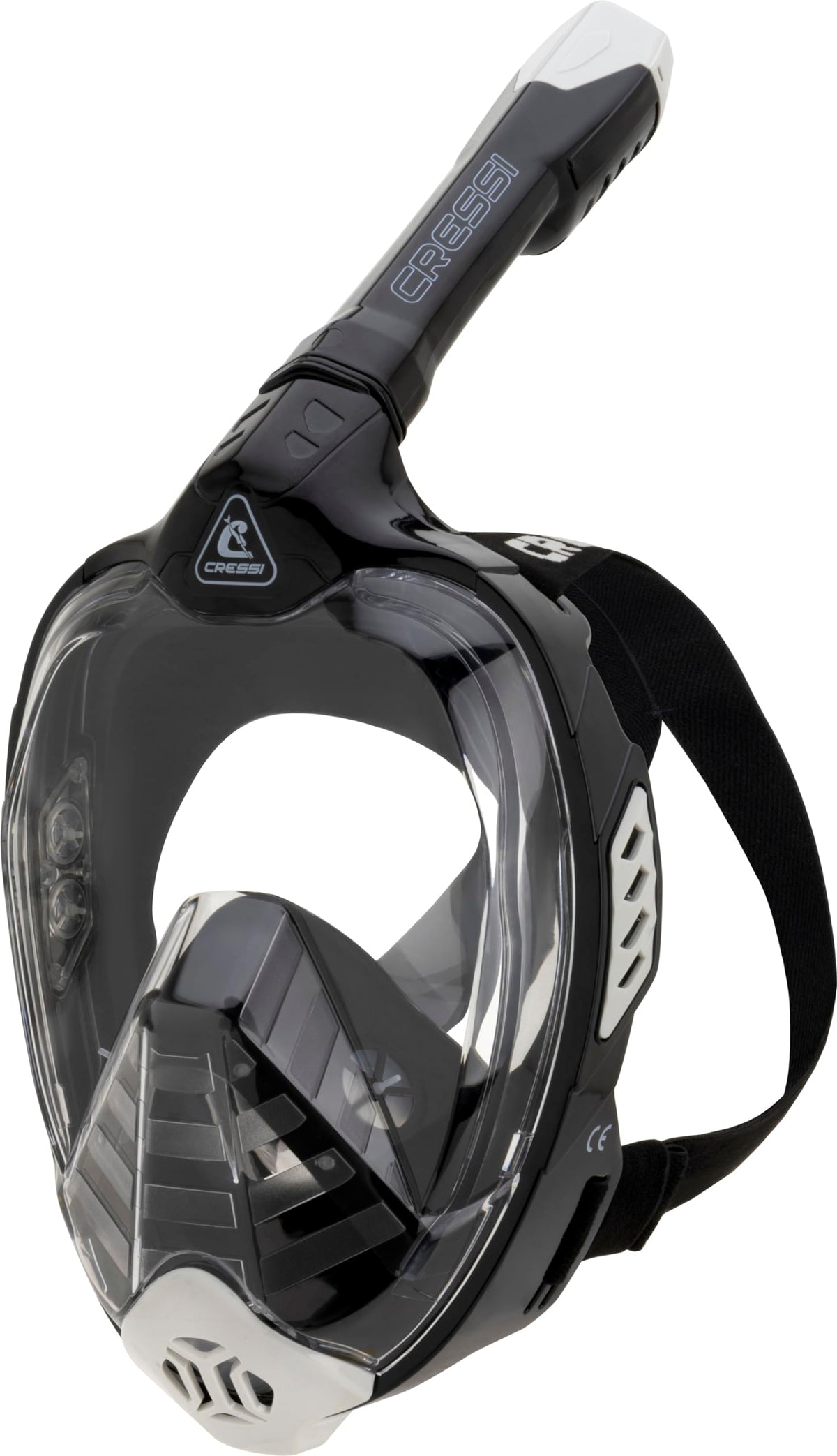 CRESSI Bali Full Face Mask Black/Grey L/XL - Unisex Integral Snorkel Mask, Anti Fog Clear Lens, 100% Silicone, Dry Snorkel with Float Valve, Action