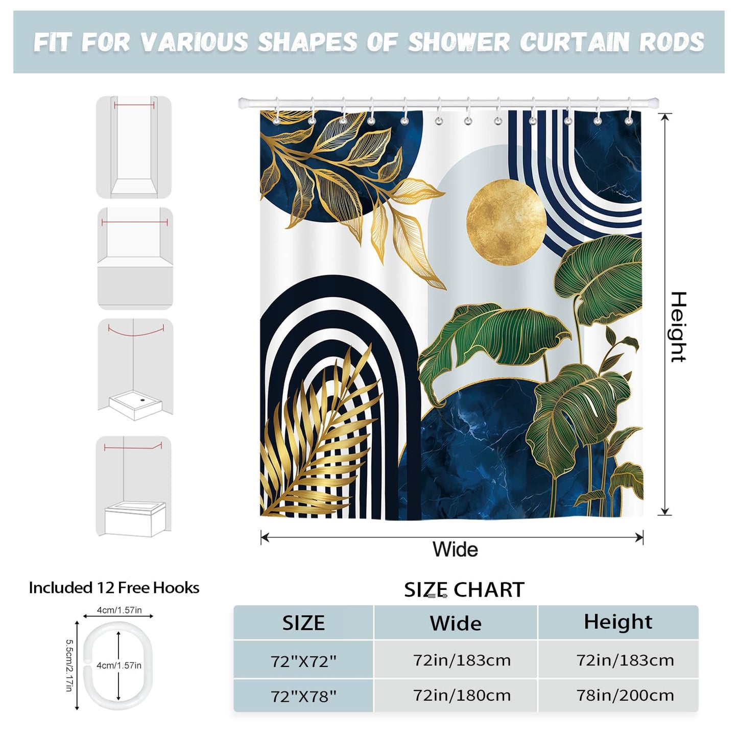 hometrixx Boho Mid Century Abstract Leaf Shower Curtain Blue 72X72Inch