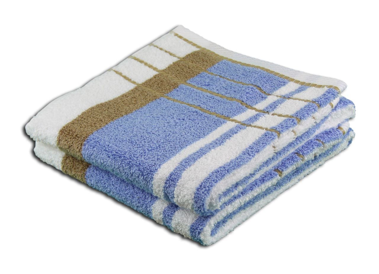 G?zze - Beach Towel, Set of 2, 100% Cotton, Berlin, Striped, 50 x 100 cm - Beige/Blue