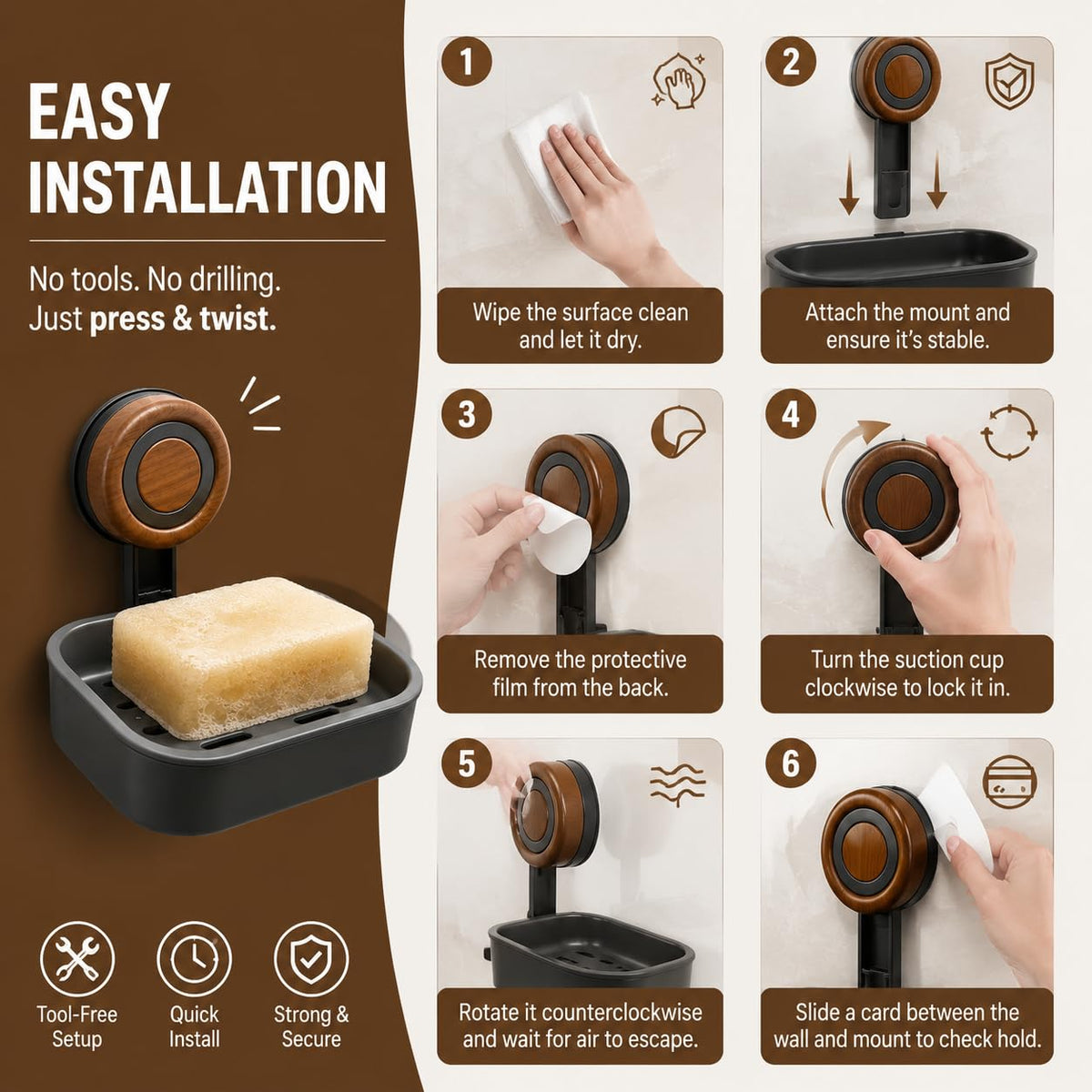 2PCS Double Layer Soap Dish for Shower Wall Mounted Suction Cup Soap Holder